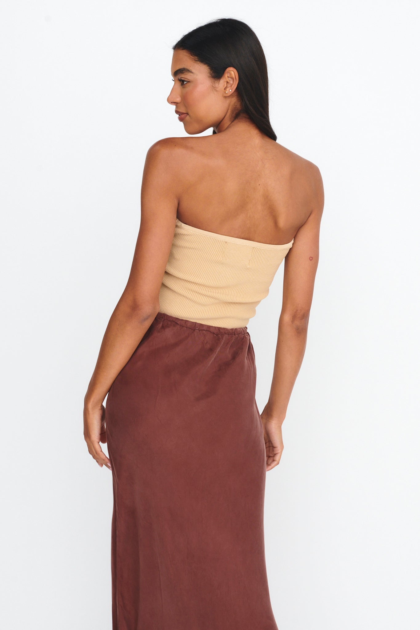 Teagan Strapless Ribbed Knit Top Beige by Selfie Leslie