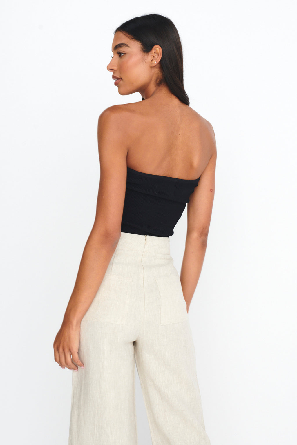 Teagan Strapless Ribbed Knit Top Black by Selfie Leslie