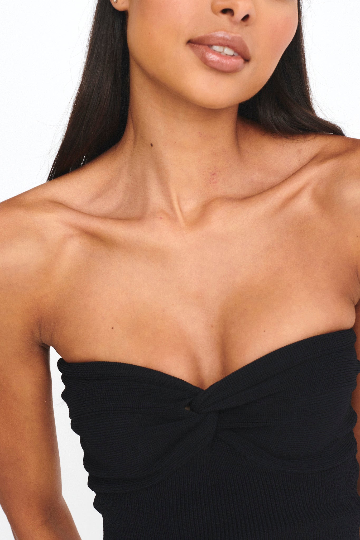 Teagan Strapless Ribbed Knit Top Black by Selfie Leslie