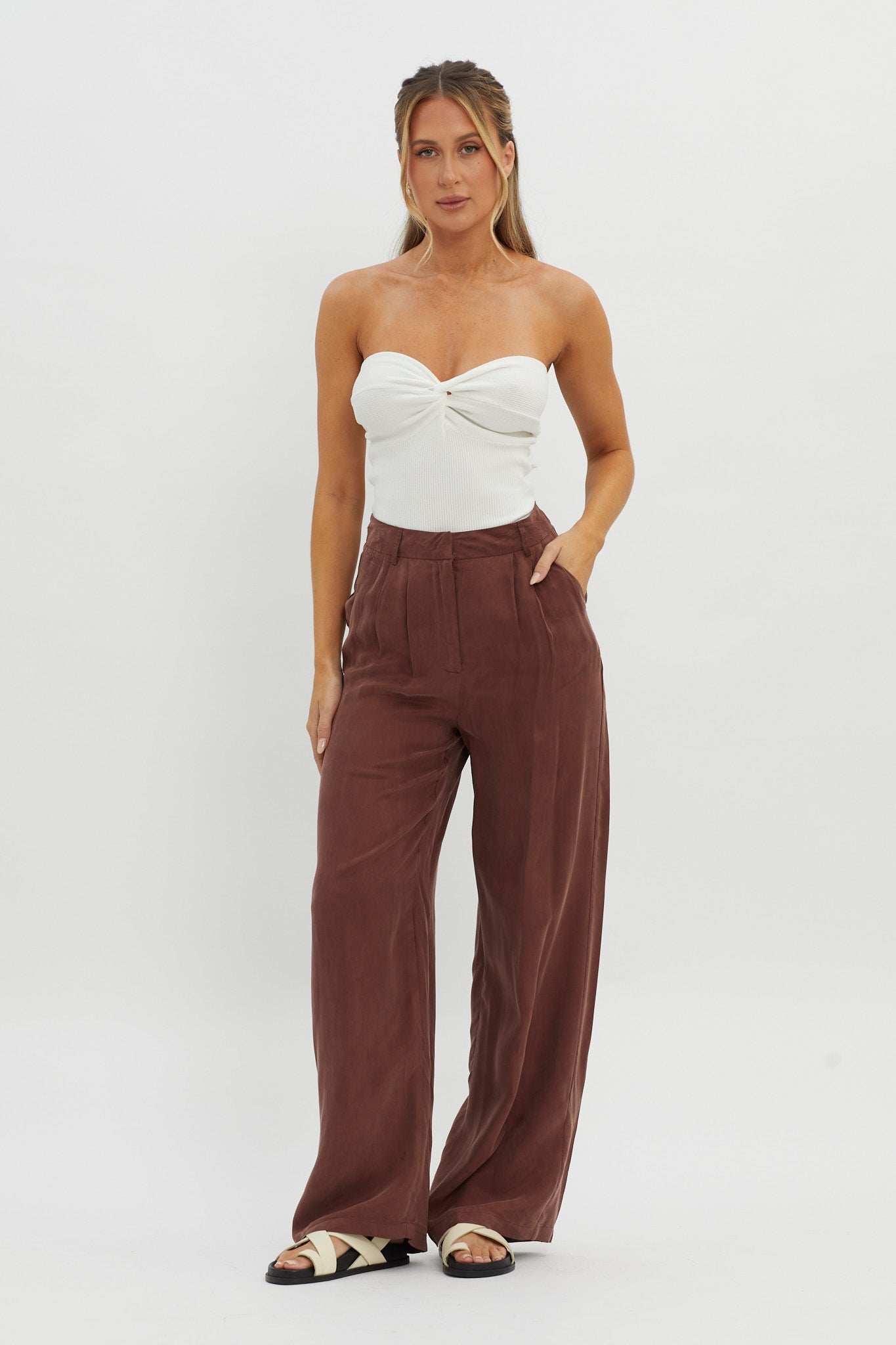 Teagan Strapless Ribbed Knit Top White by Selfie Leslie