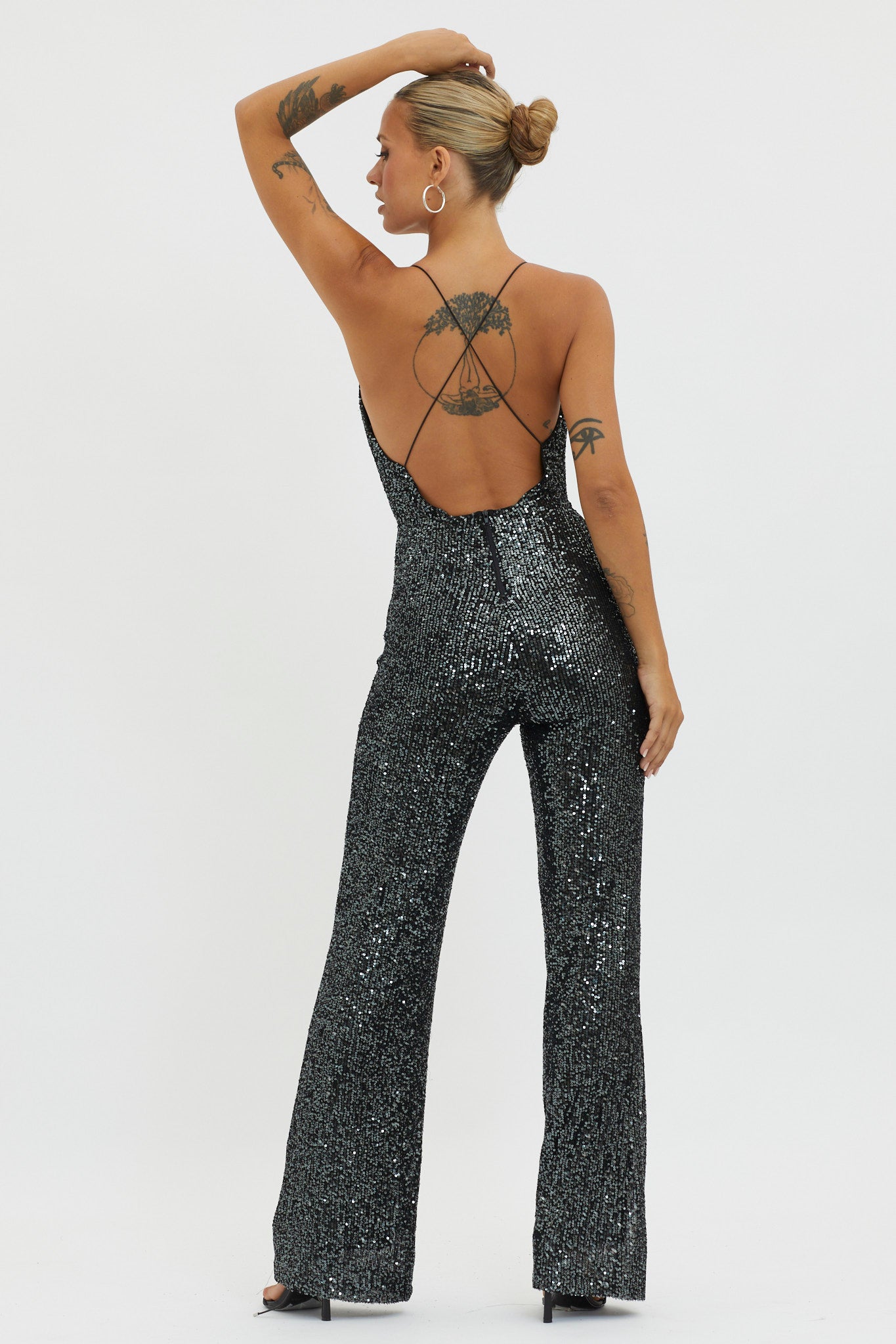 Midnight Kiss Sequin Jumpsuit Gunmetal by Selfie Leslie