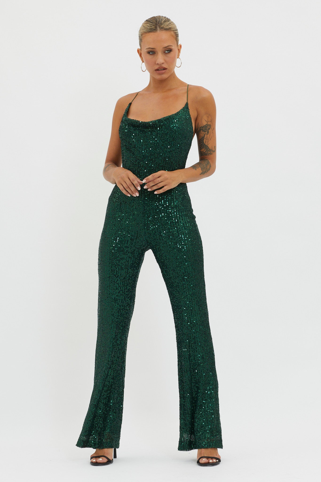 Midnight Kiss Sequin Jumpsuit Hunter by Selfie Leslie