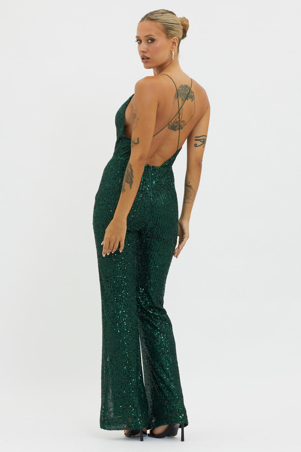 Midnight Kiss Sequin Jumpsuit Hunter by Selfie Leslie