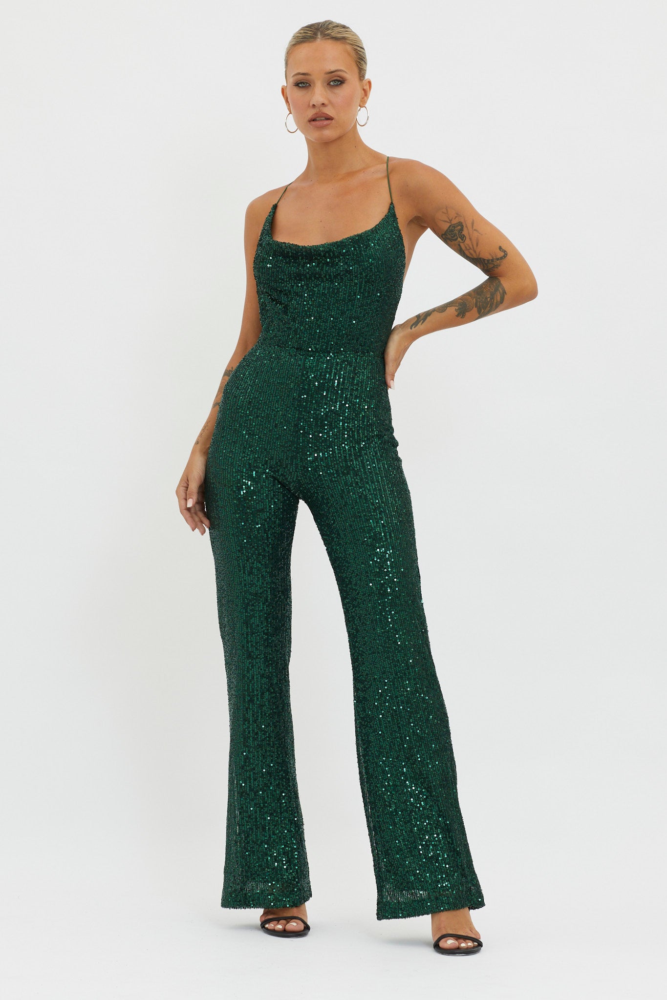 Midnight Kiss Sequin Jumpsuit Hunter by Selfie Leslie