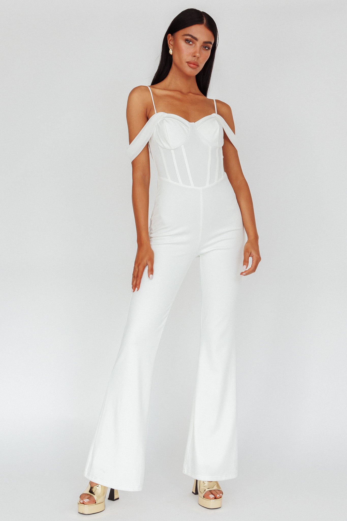 Nian Corset Bodice Jumpsuit Ivory by Selfie Leslie