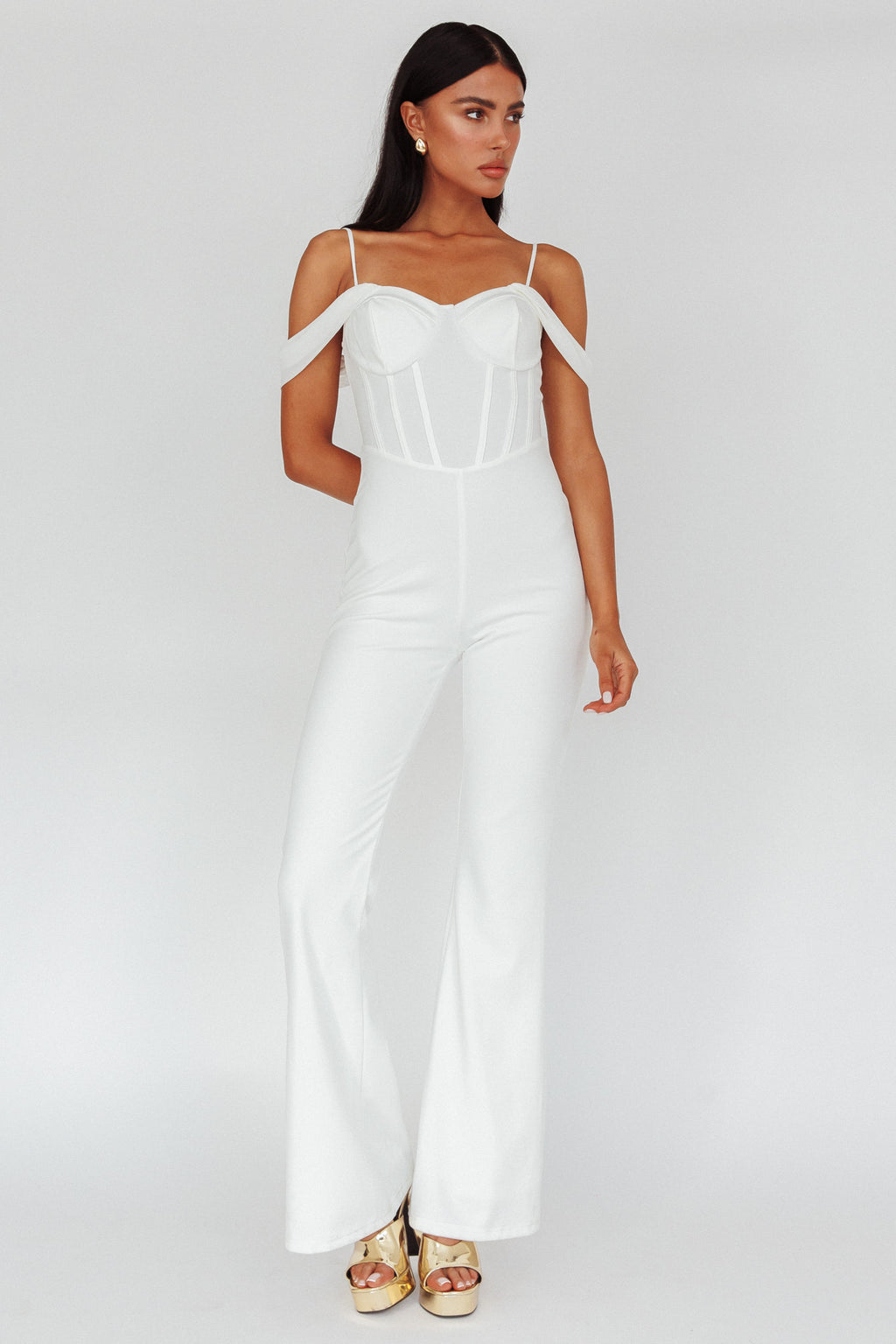 Nian Corset Bodice Jumpsuit Ivory by Selfie Leslie