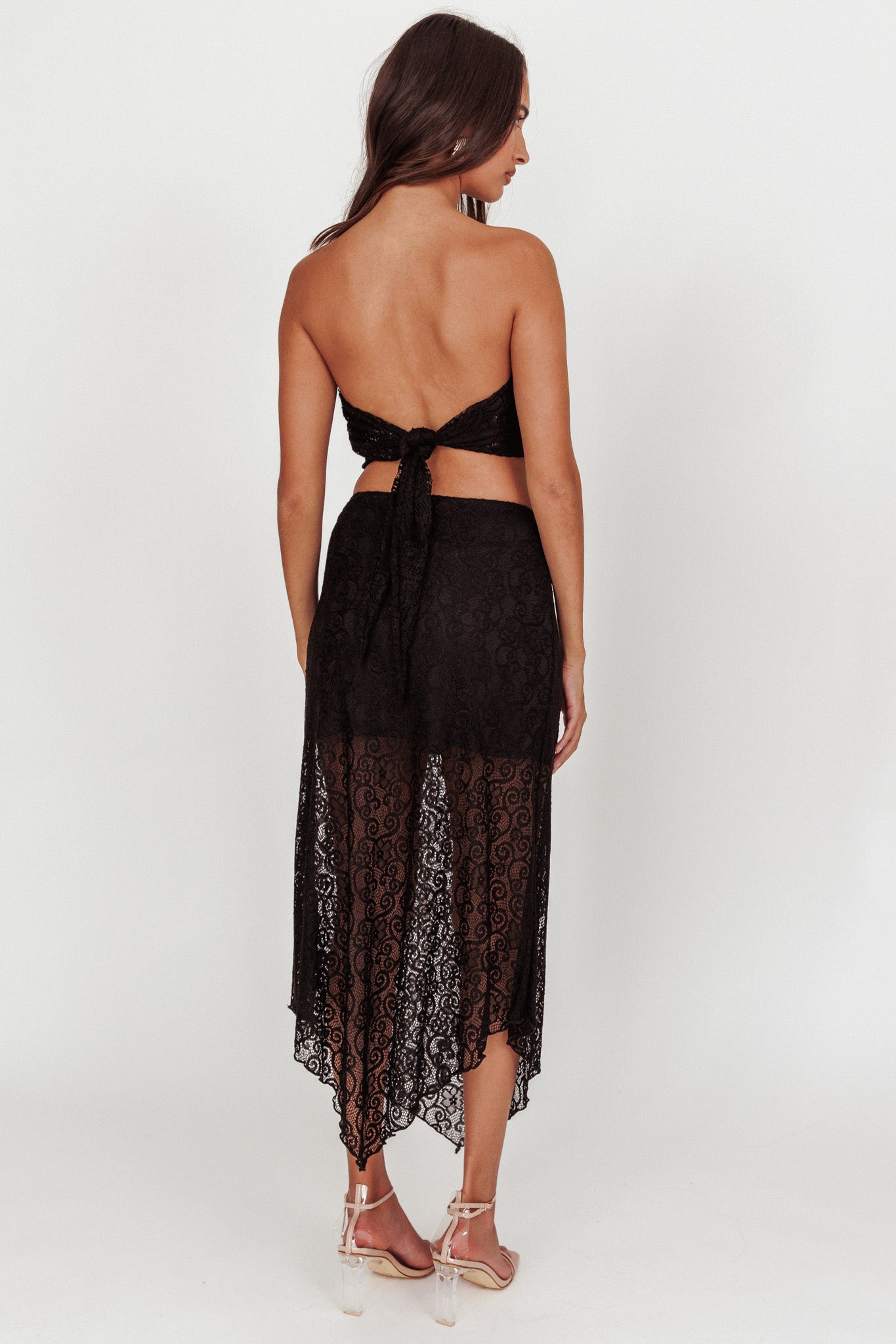 Sweet Words V-Hem Lace Midi Skirt Black by Selfie Leslie