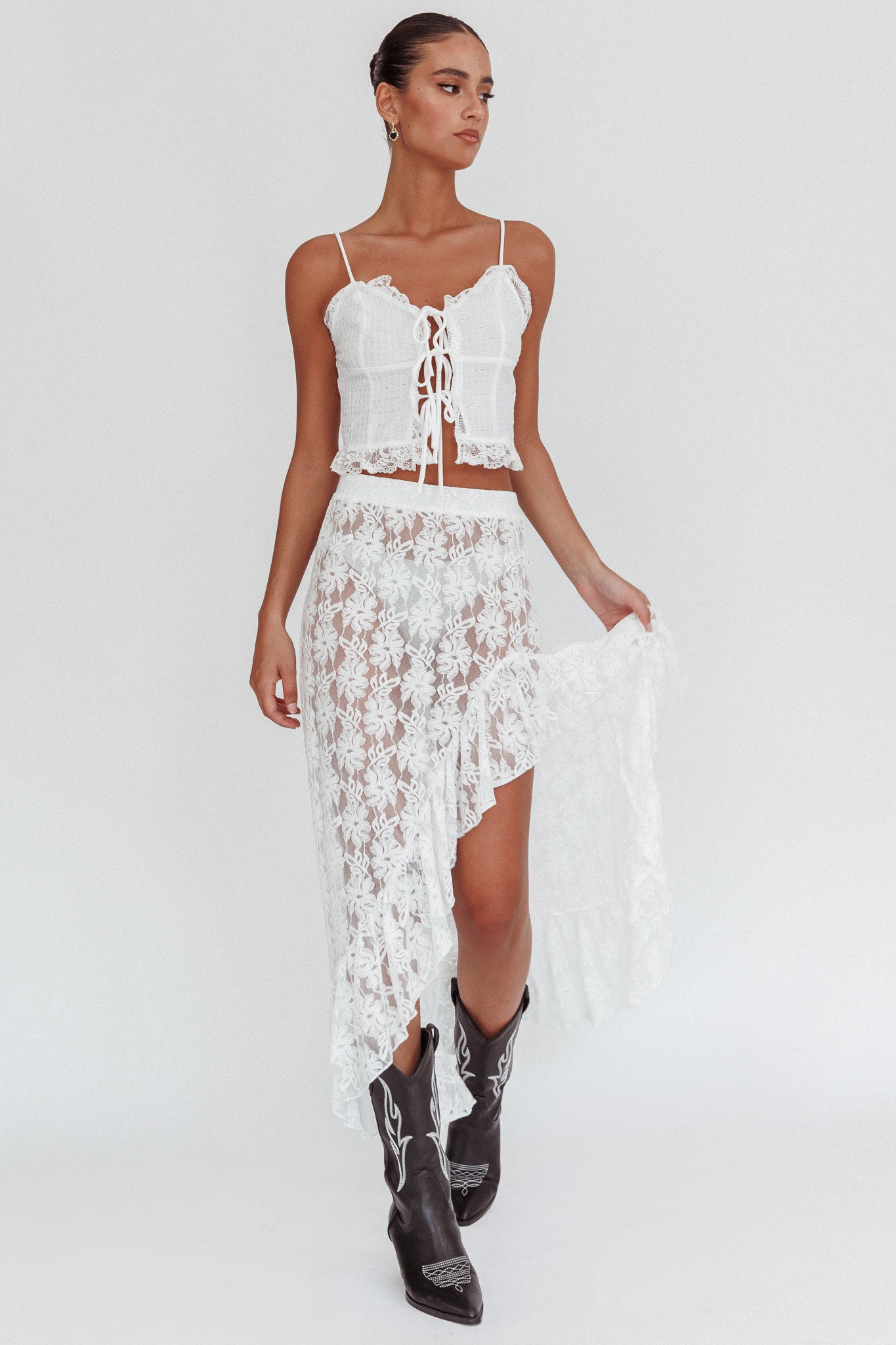 Besties Asymmetric Hem Maxi Skirt Ivory by Selfie Leslie
