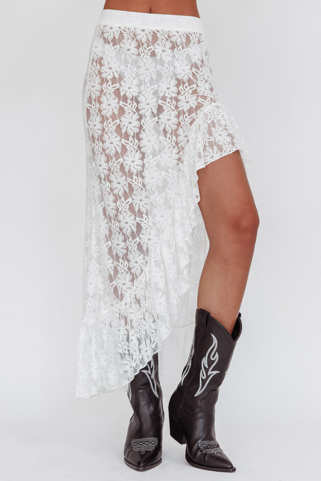 Besties Asymmetric Hem Maxi Skirt Ivory by Selfie Leslie