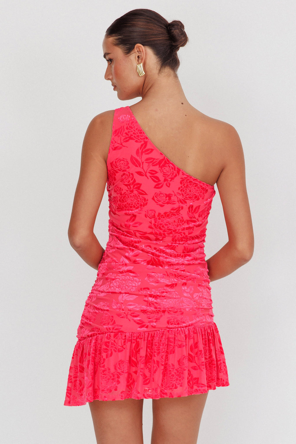 Mystery Of Love One Shoulder Mini Dress Fuchsia by Selfie Leslie