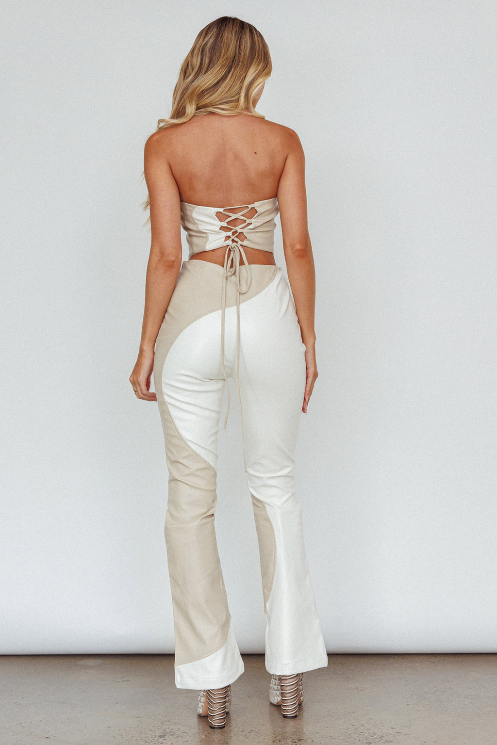 Zebulon Faux Leather Flare Pants Ivory by Selfie Leslie