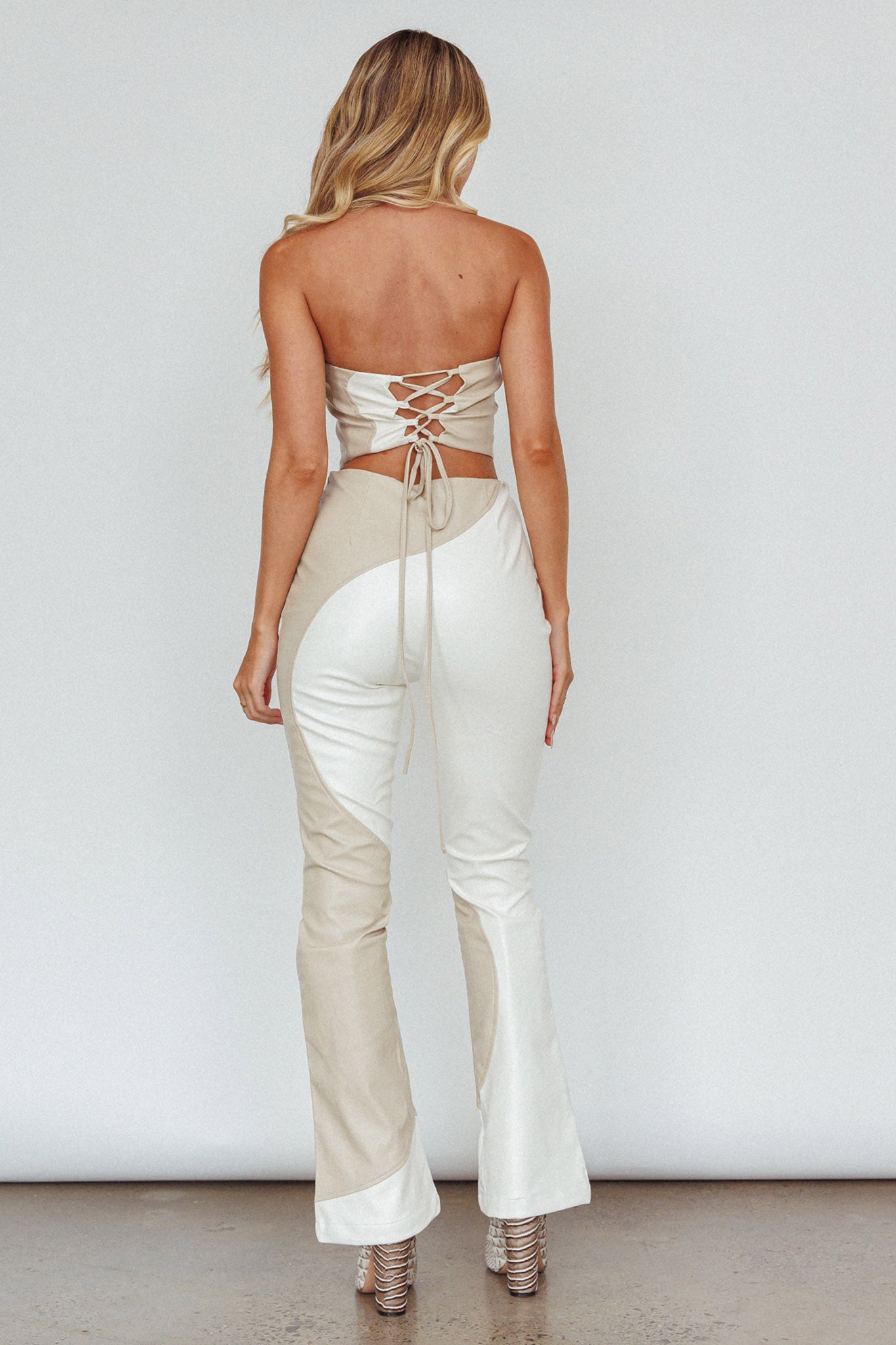 Zebulon Faux Leather Flare Pants Ivory by Selfie Leslie