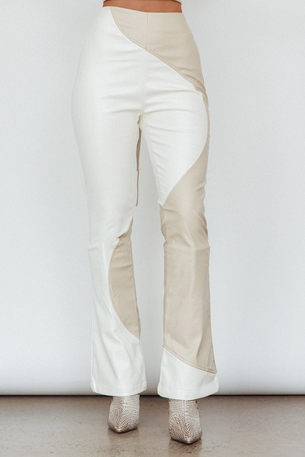 Zebulon Faux Leather Flare Pants Ivory by Selfie Leslie