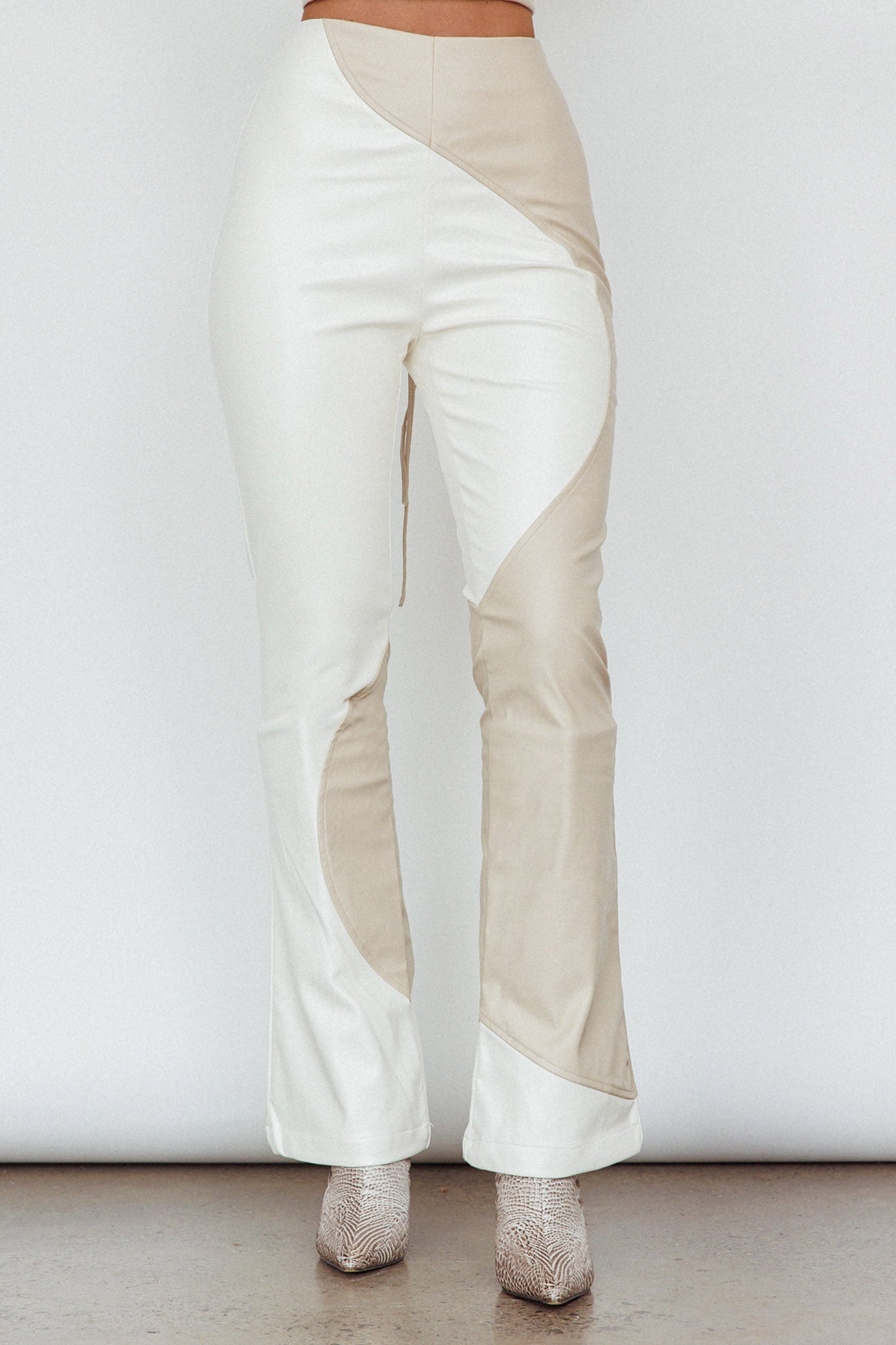 Zebulon Faux Leather Flare Pants Ivory by Selfie Leslie