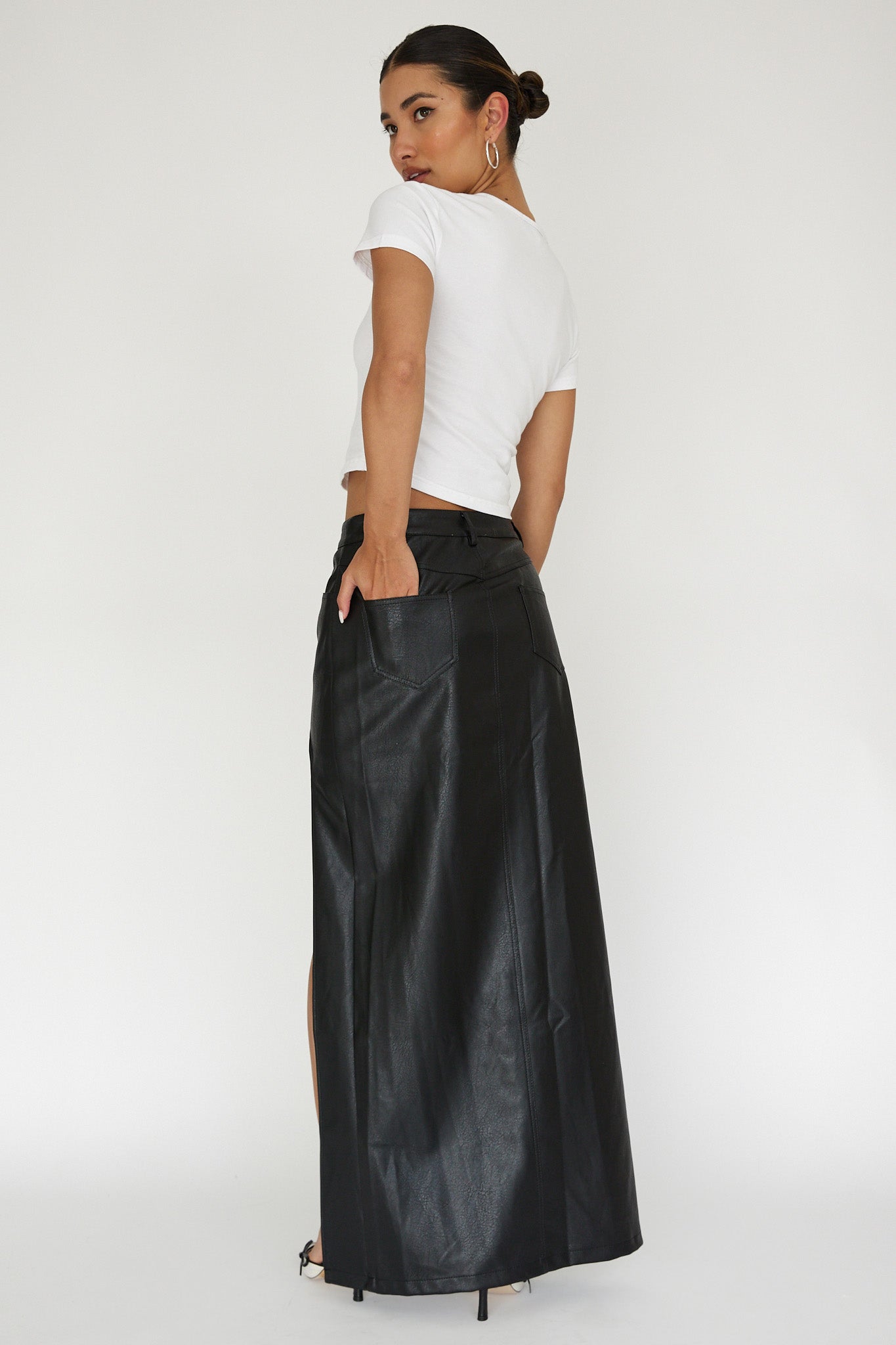 Tamille High Split Maxi Skirt Black by Selfie Leslie