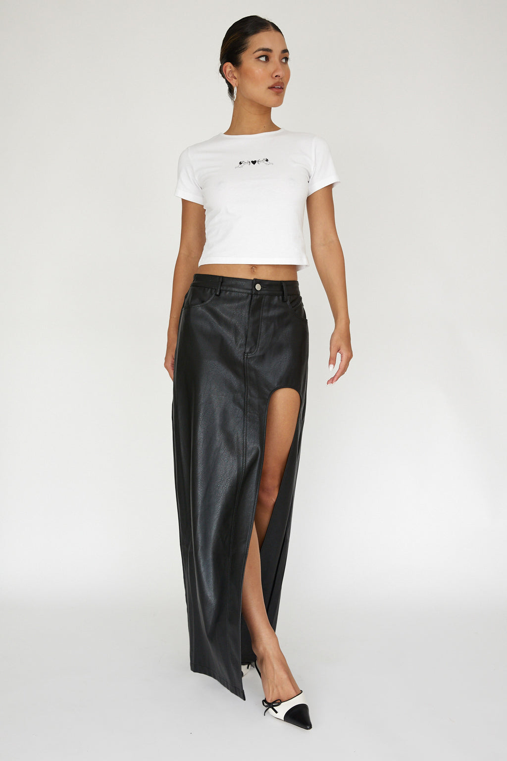 Tamille High Split Maxi Skirt Black by Selfie Leslie