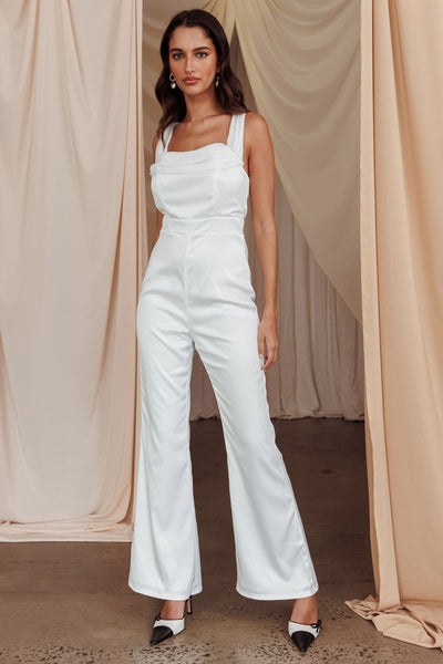 Tarlena Chiffon Neckline Jumpsuit Off-White | Selfie Leslie