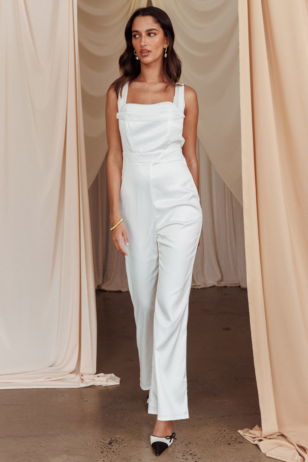 Tarlena Chiffon Neckline Jumpsuit Off-White by Selfie Leslie