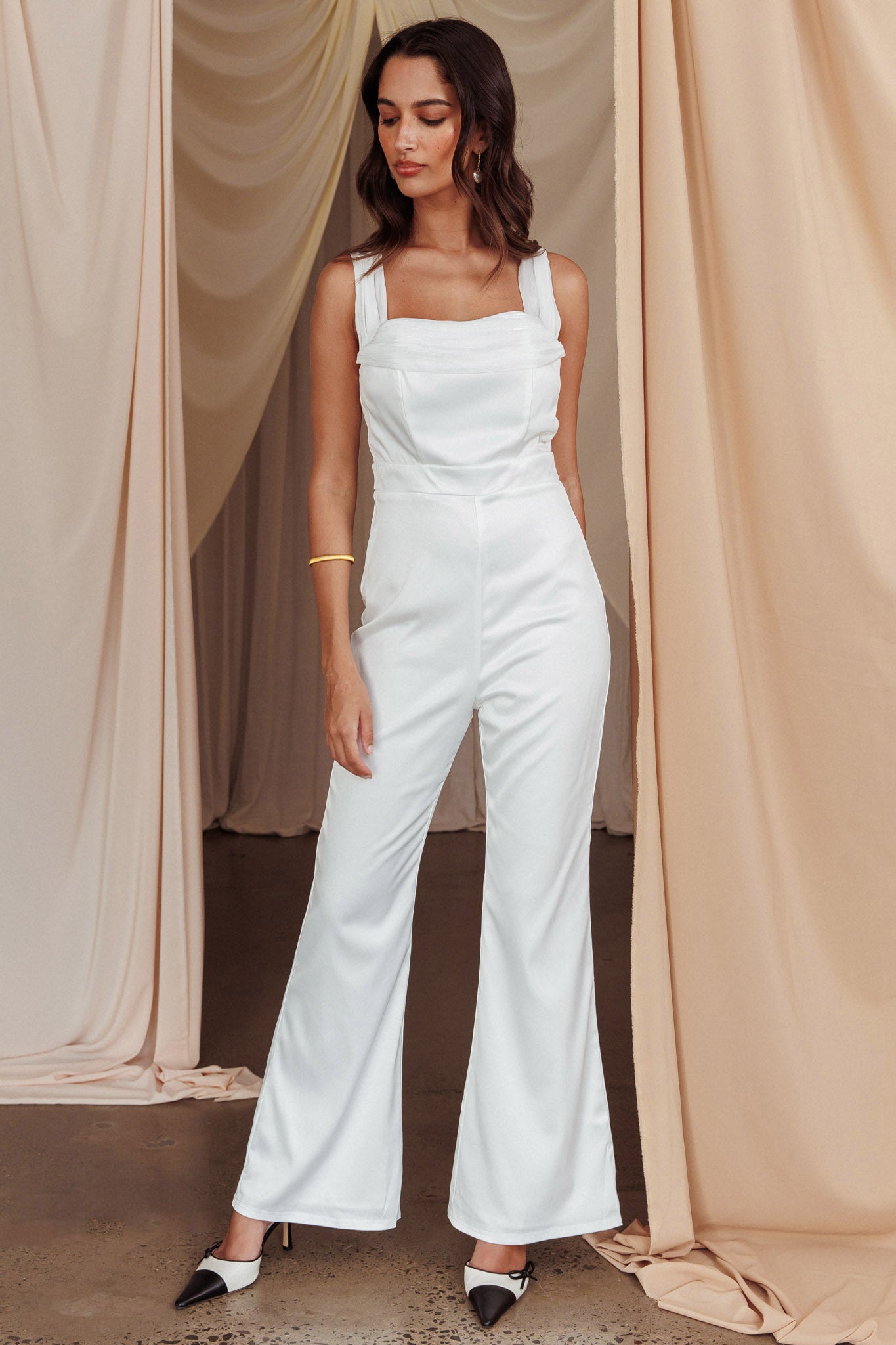 Tarlena Chiffon Neckline Jumpsuit Off-White by Selfie Leslie