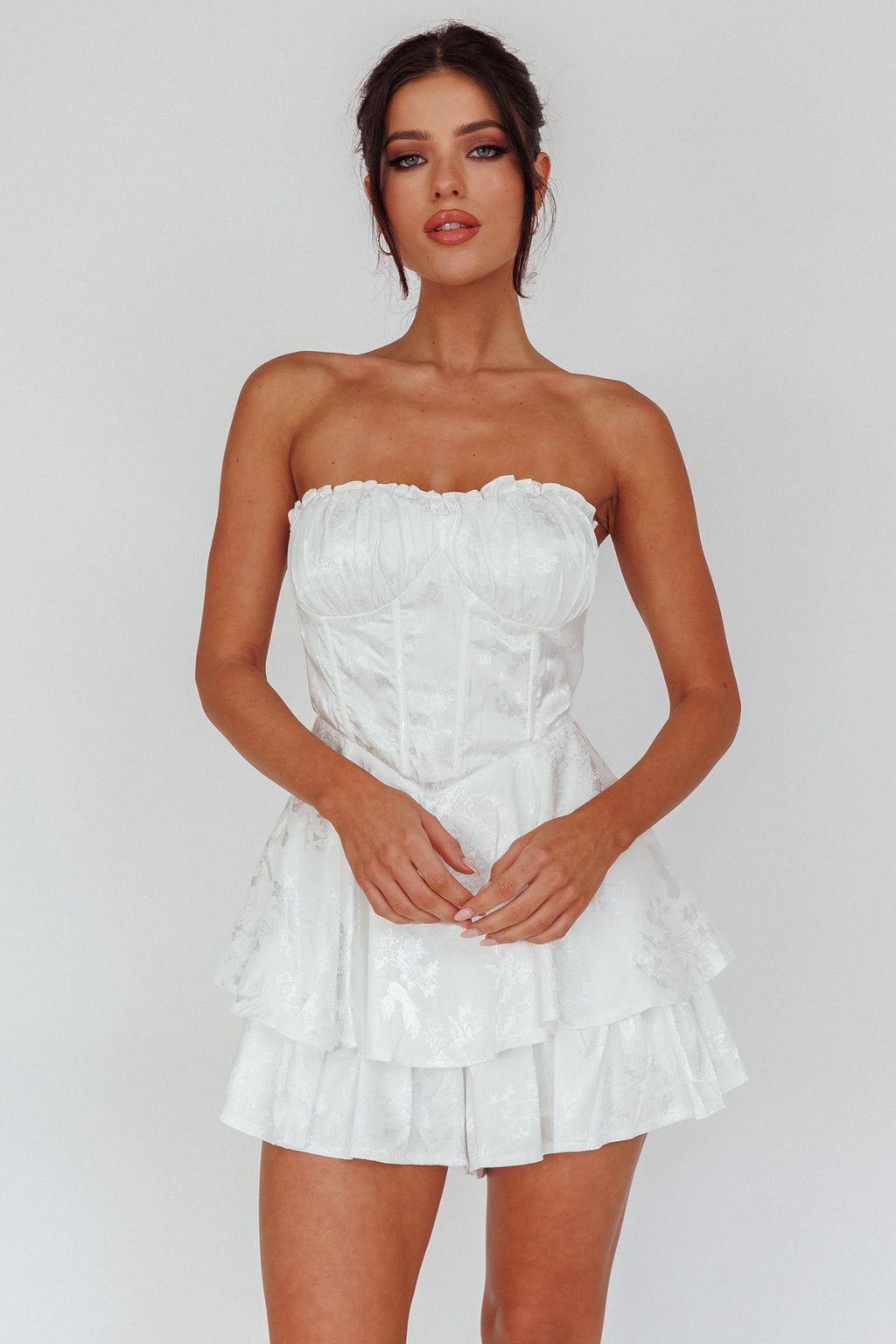 Angel Sky Gathered Bust Romper Ivory by Selfie Leslie