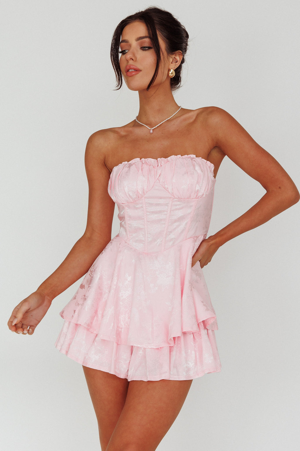 Angel Sky Gathered Bust Romper Pink by Selfie Leslie