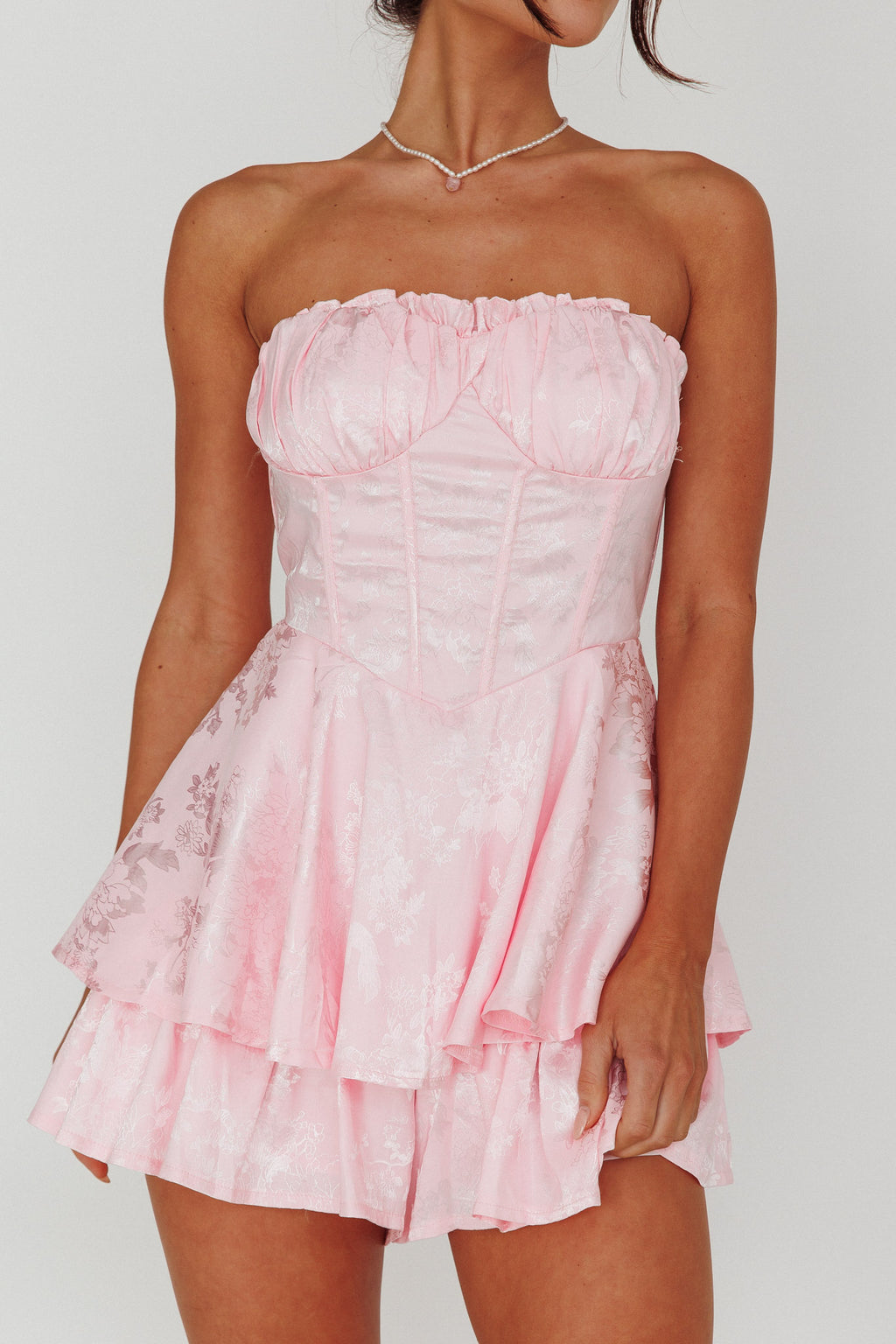 Angel Sky Gathered Bust Romper Pink by Selfie Leslie