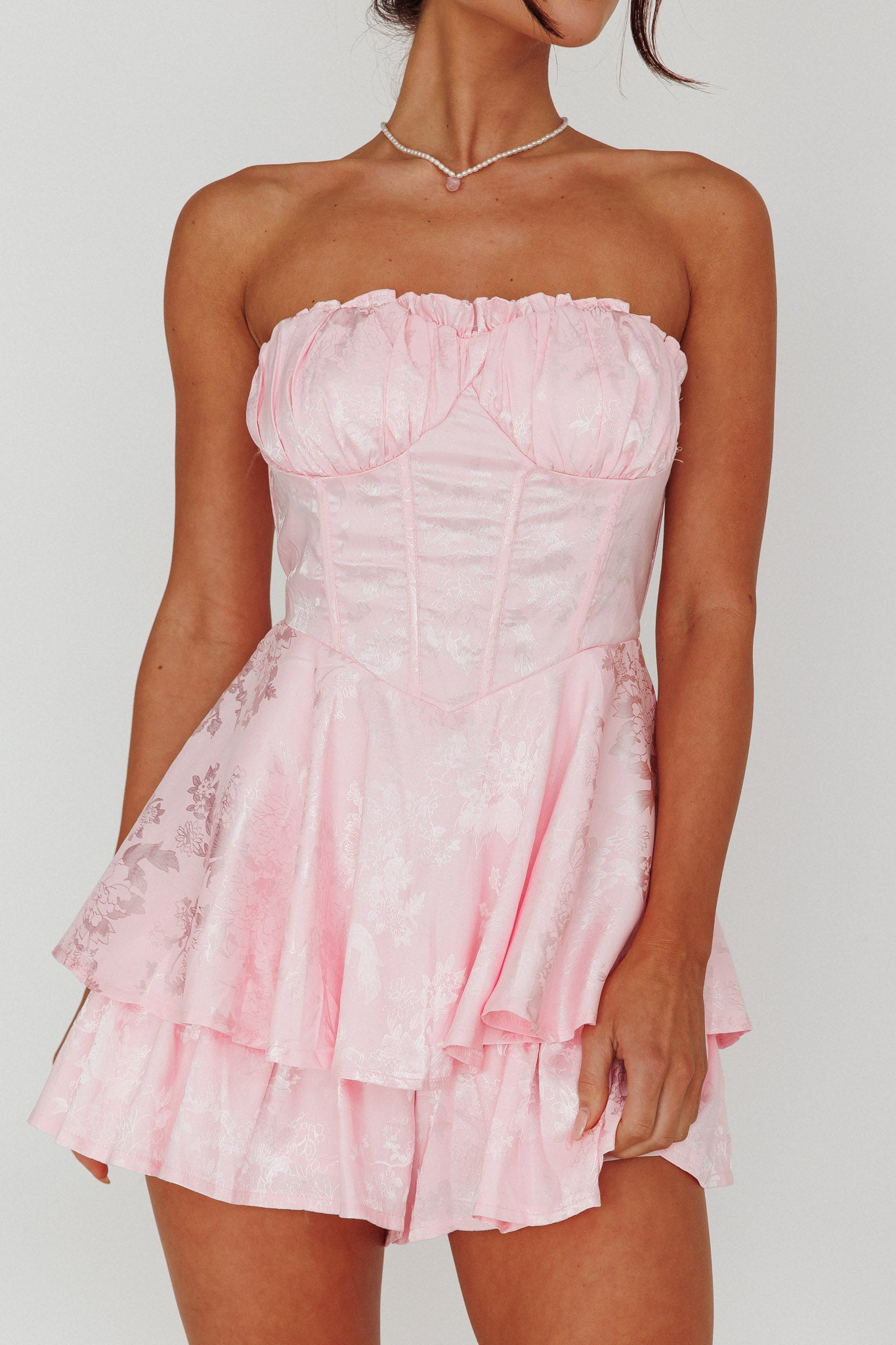 Angel Sky Gathered Bust Romper Pink by Selfie Leslie