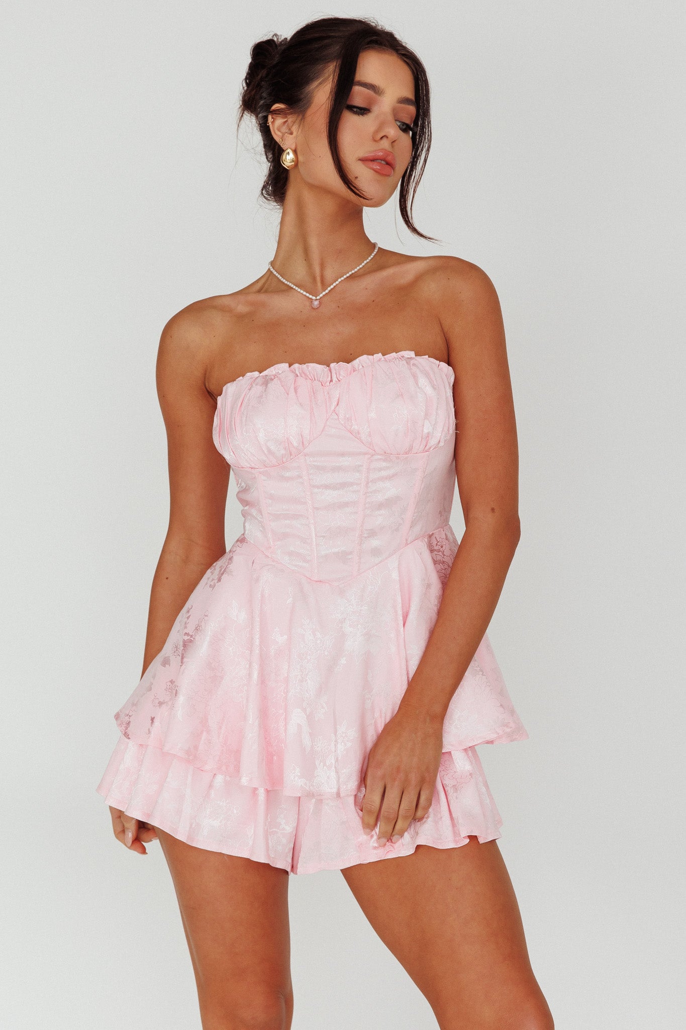 Angel Sky Gathered Bust Romper Pink by Selfie Leslie