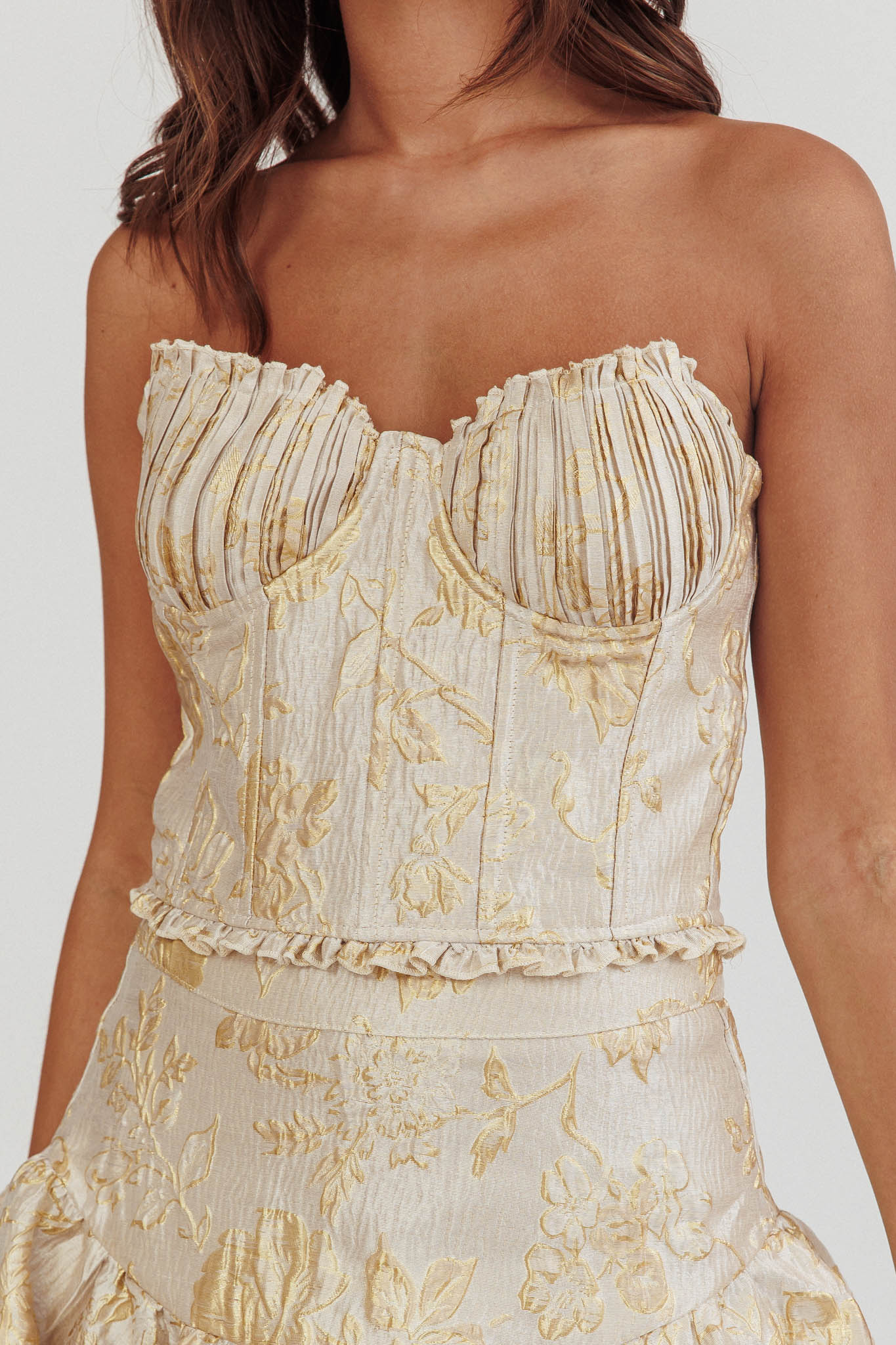 Kamilla Jacquard Corset Top Floral Gold | Selfie Leslie