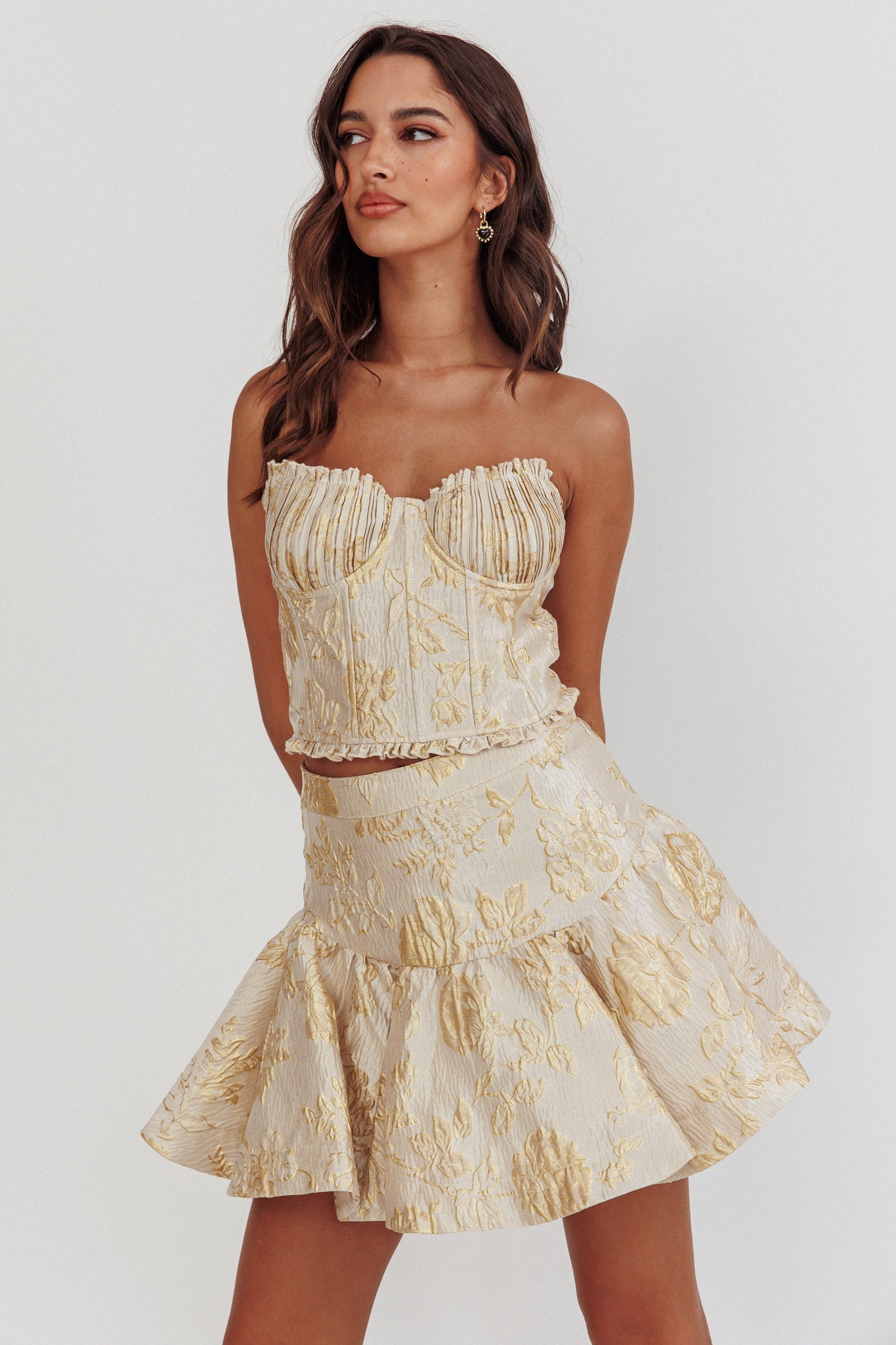 Kamilla Jacquard Corset Top Floral Gold by Selfie Leslie