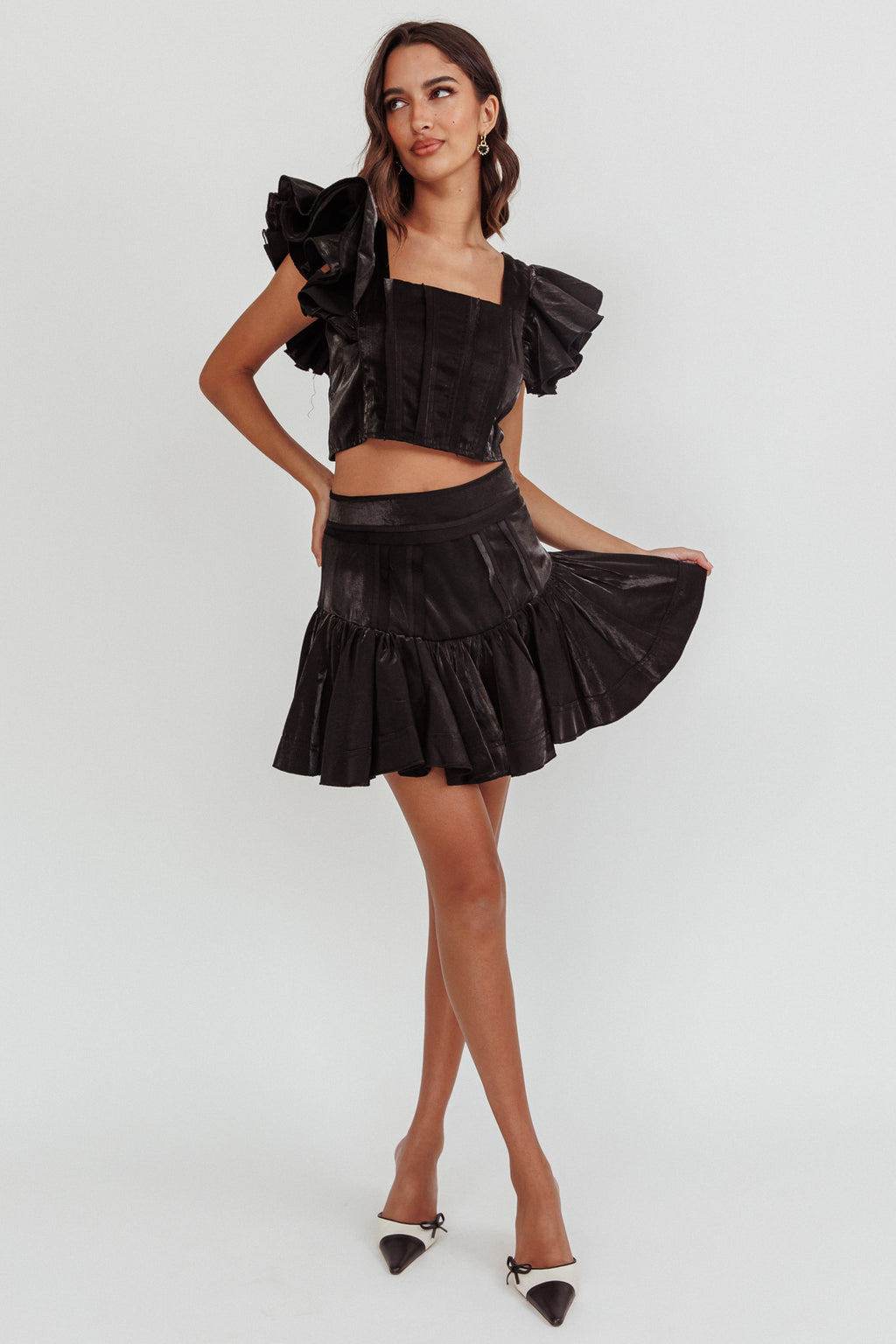 Debutante Drop Yoke Ruffle Skirt Black by Selfie Leslie