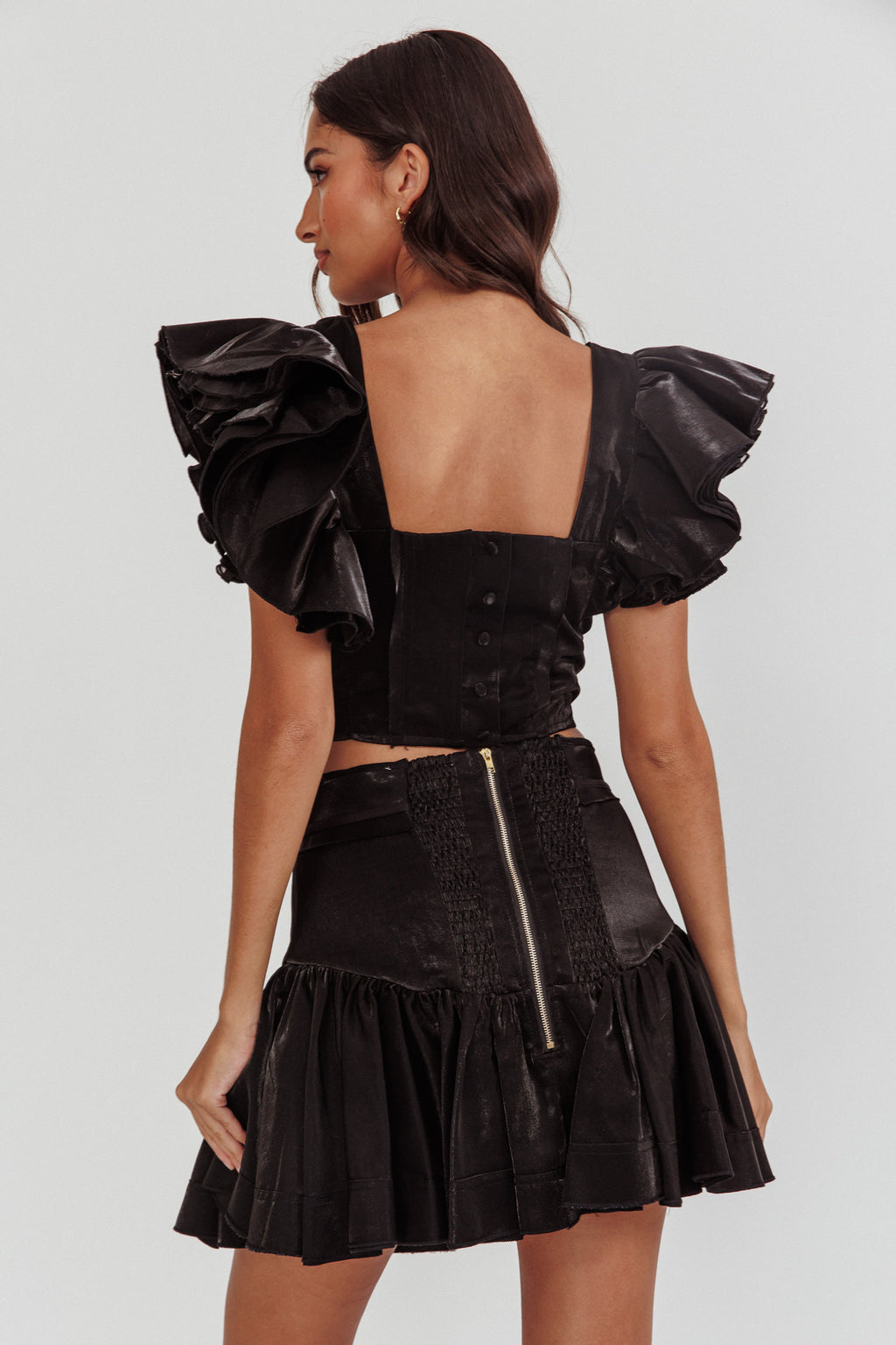Debutante Drop Yoke Ruffle Skirt Black by Selfie Leslie