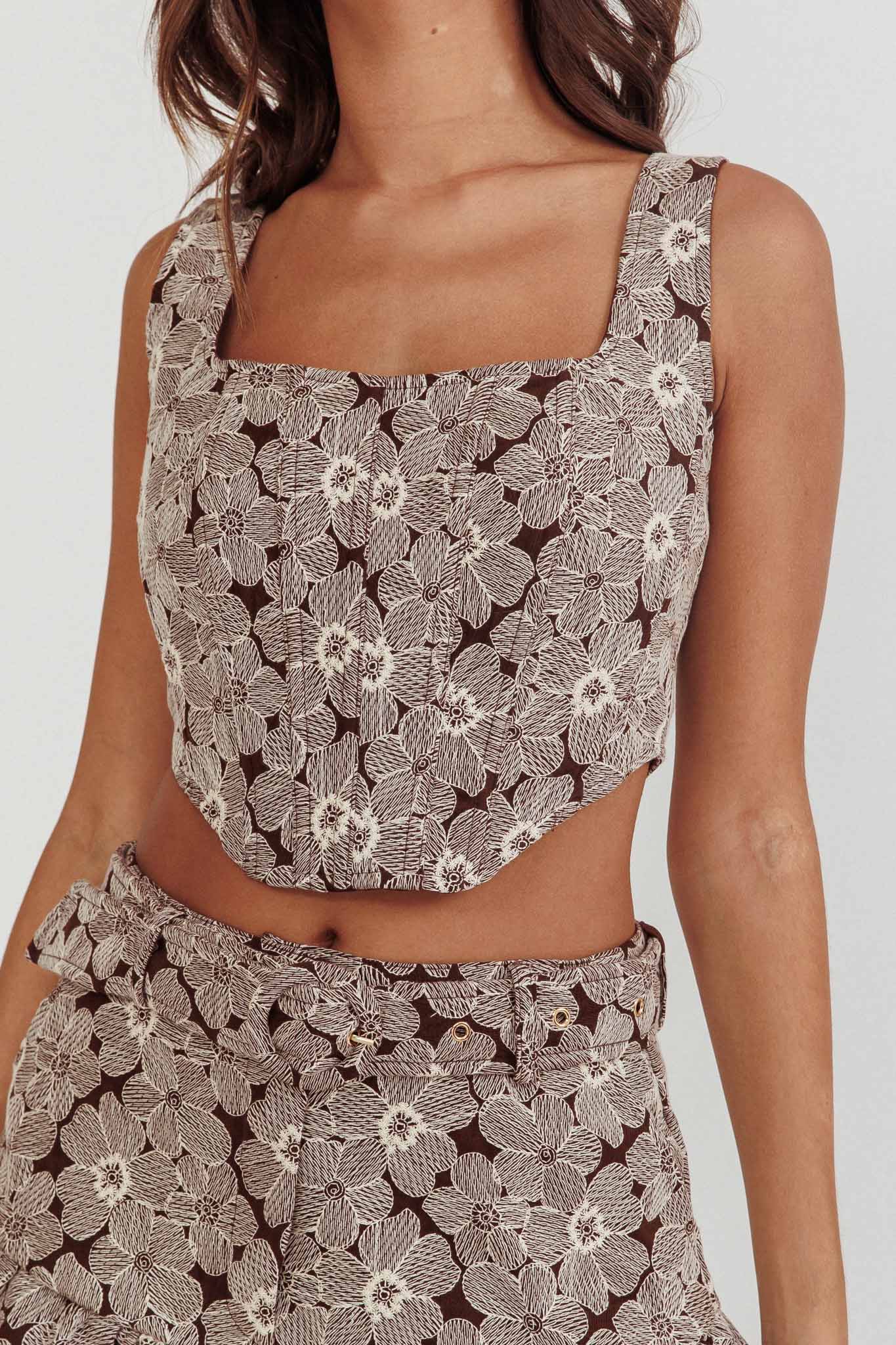 Southern Belles Corset Top Floral Brown | Selfie Leslie