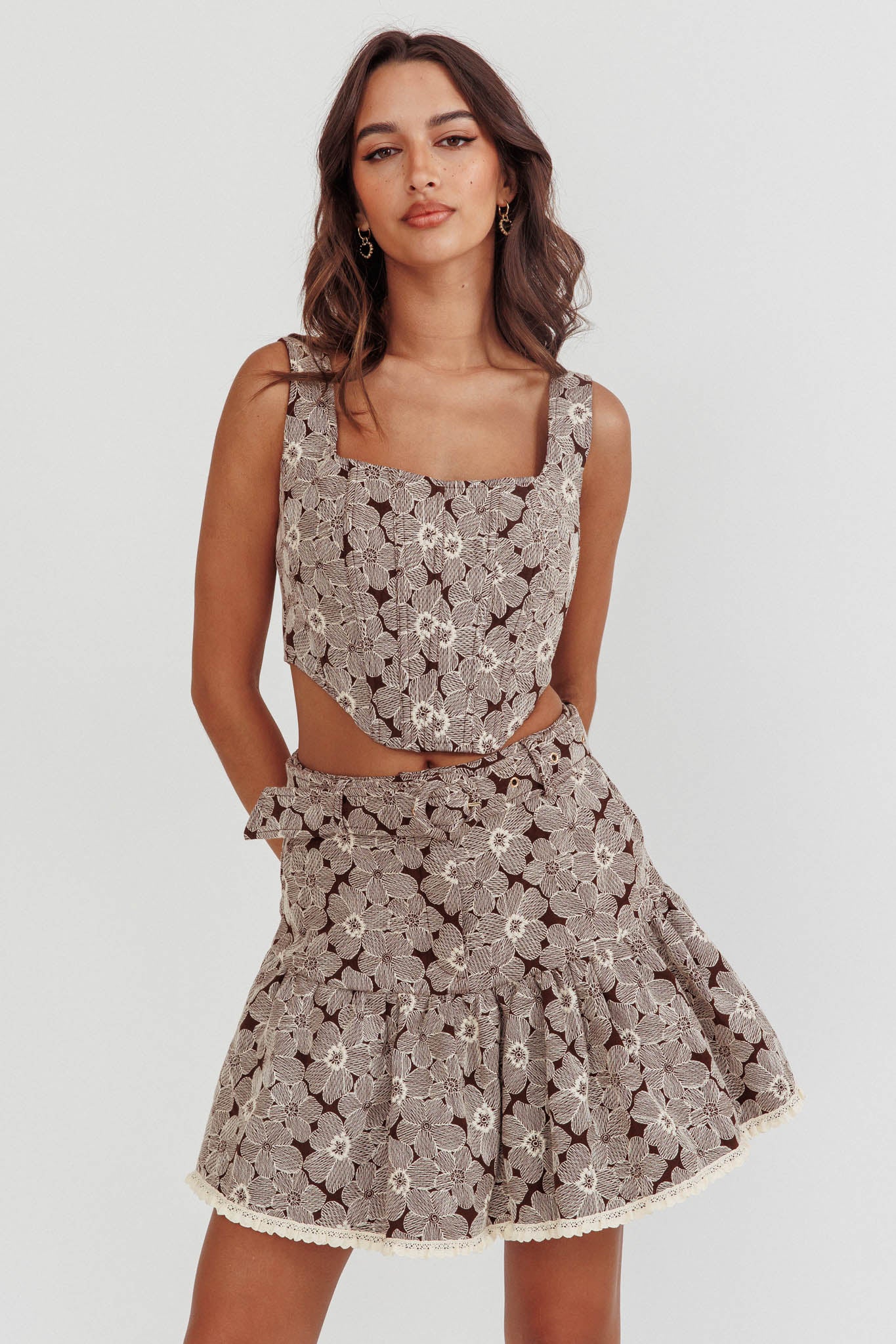 Southern Belles Corset Top Floral Brown by Selfie Leslie