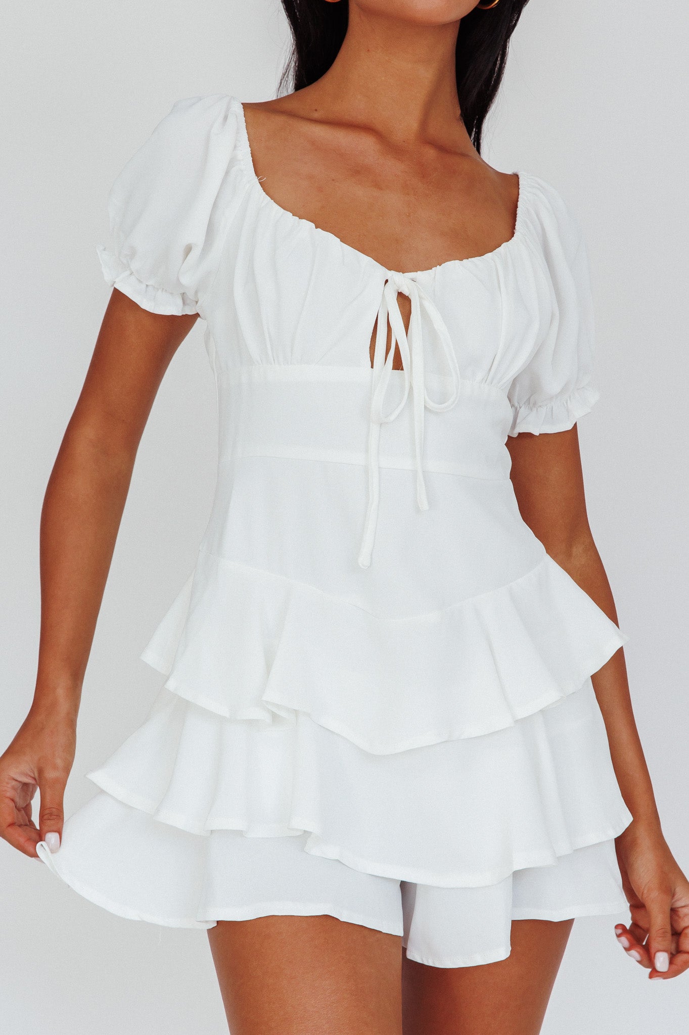 Cady Layered Ruffle Mini Dress Off White by Selfie Leslie