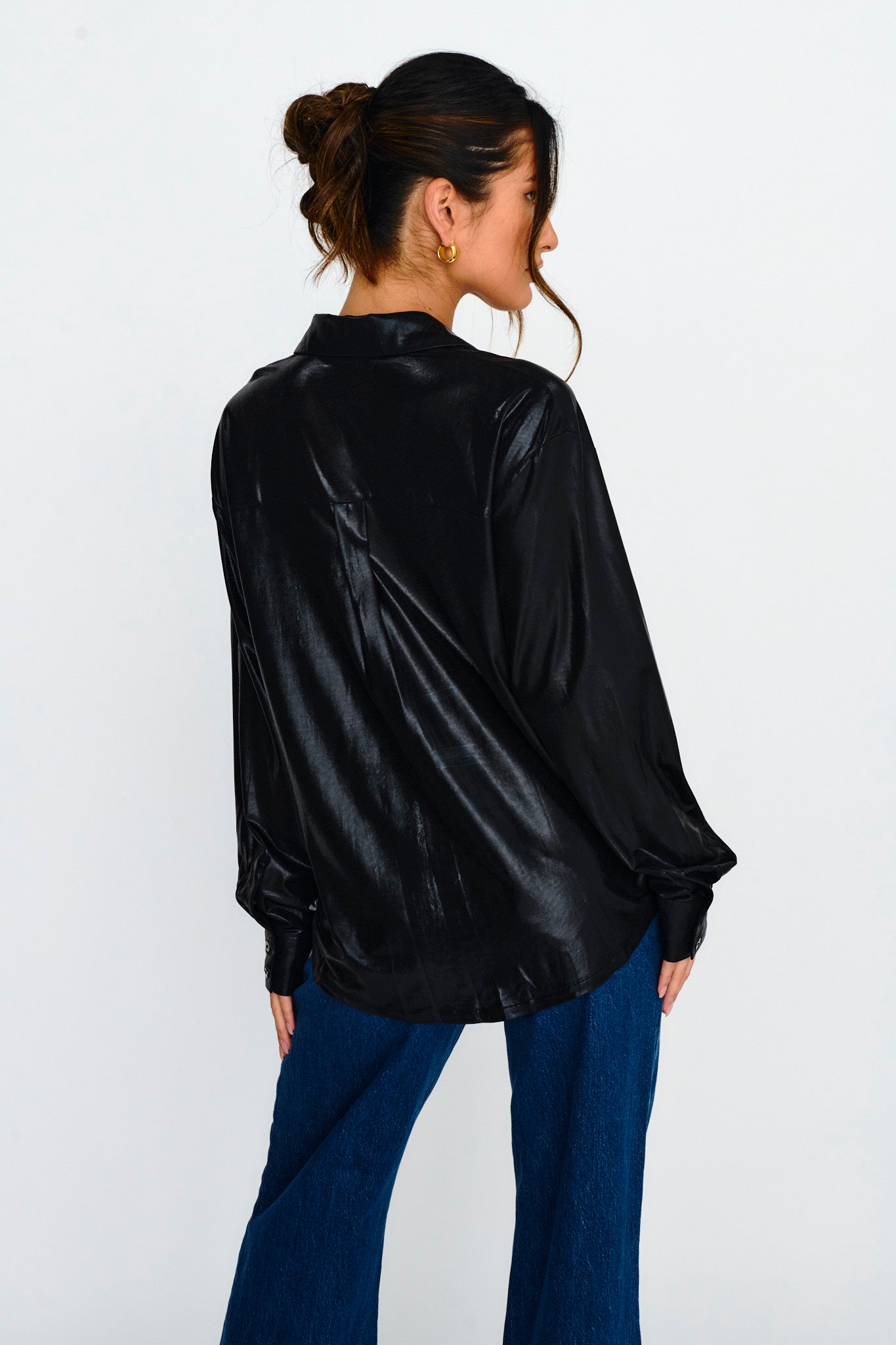 Benni Long Sleeve Button-Up Shirt Black by Selfie Leslie