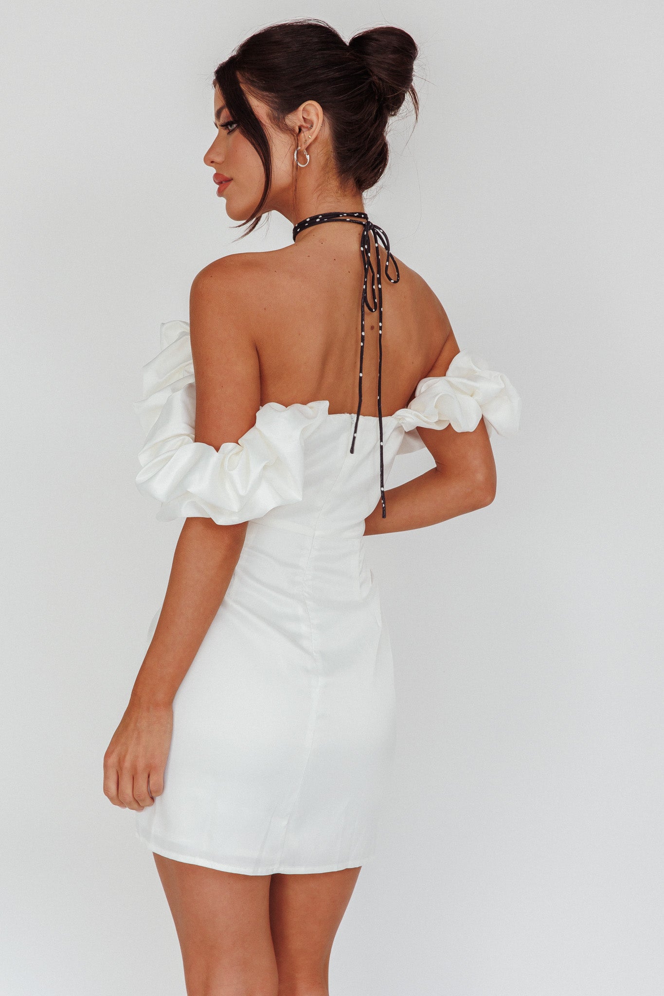 La Palma Off-Shoulder Mini Dress Off White by Selfie Leslie