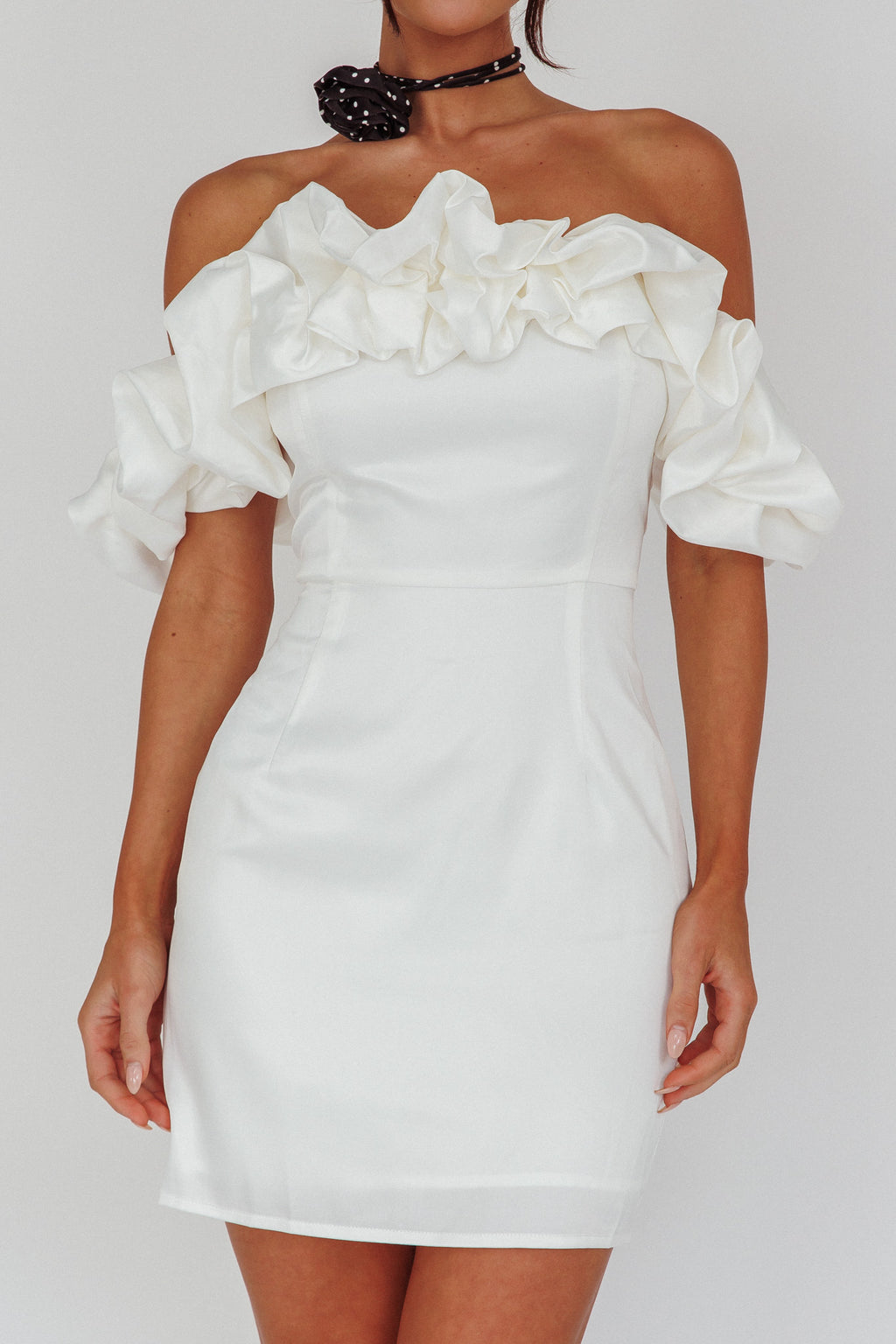 La Palma Off-Shoulder Mini Dress Off White by Selfie Leslie