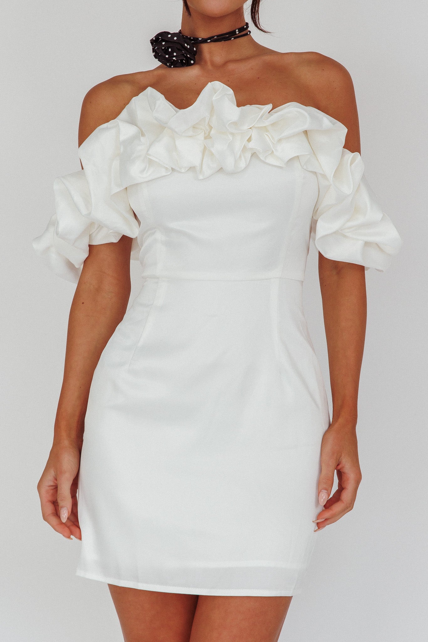 La Palma Off-Shoulder Mini Dress Off White by Selfie Leslie