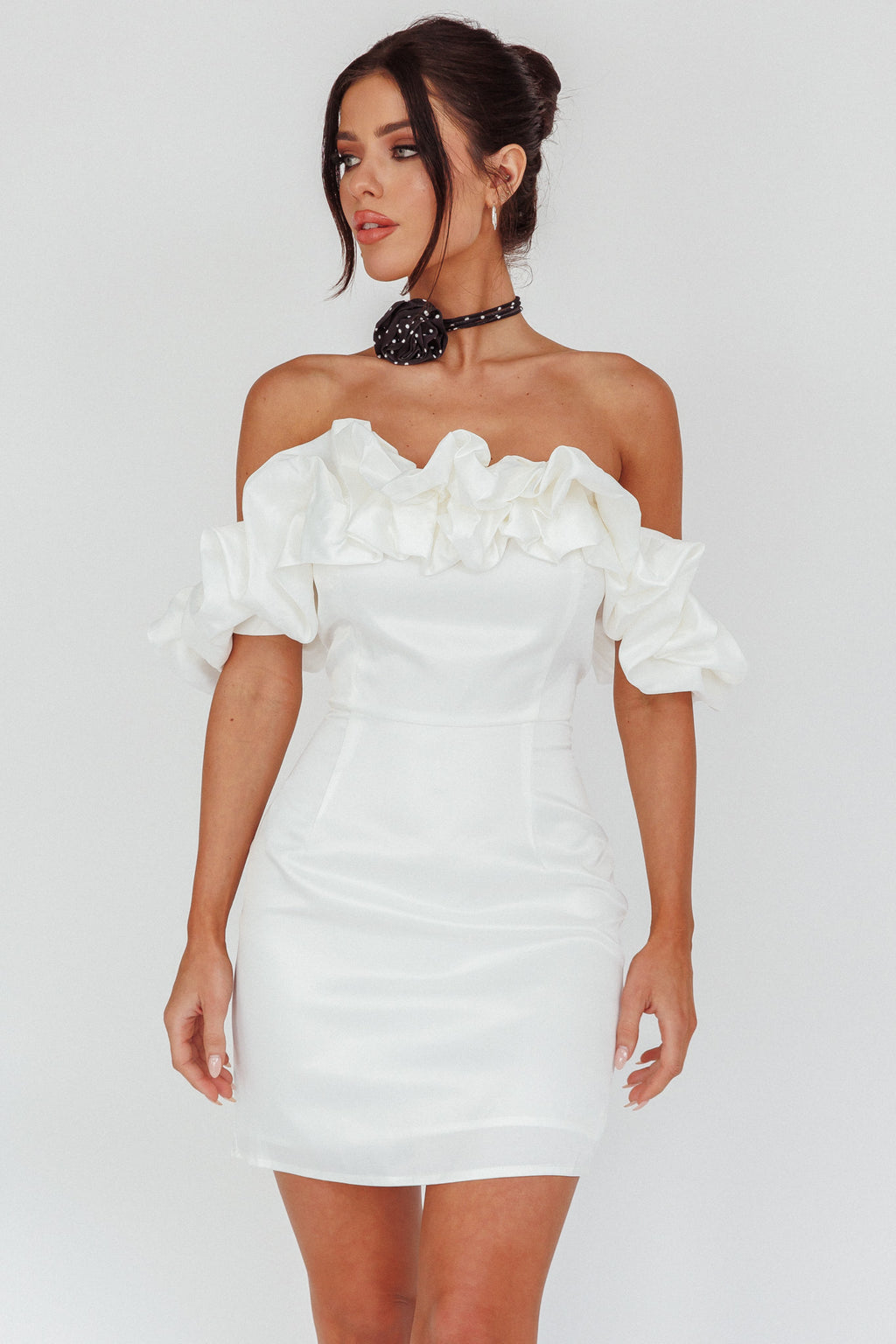 La Palma Off-Shoulder Mini Dress Off White by Selfie Leslie