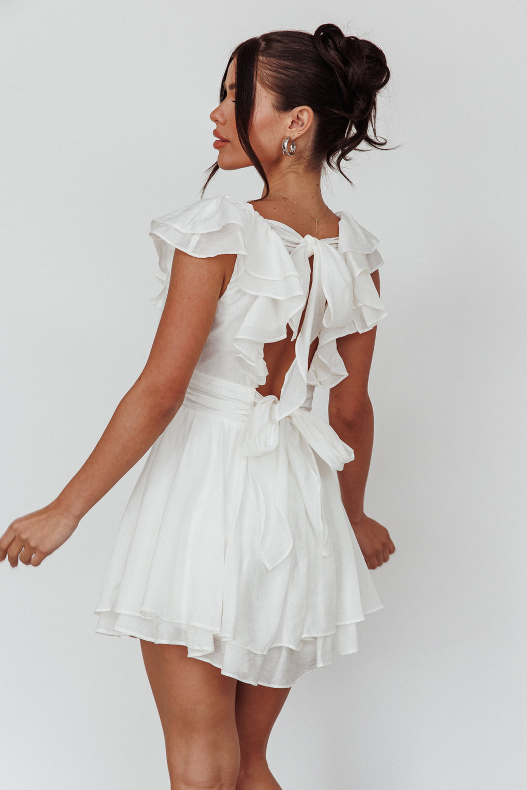 Glory Days Ruffle Shoulder Romper Off White by Selfie Leslie
