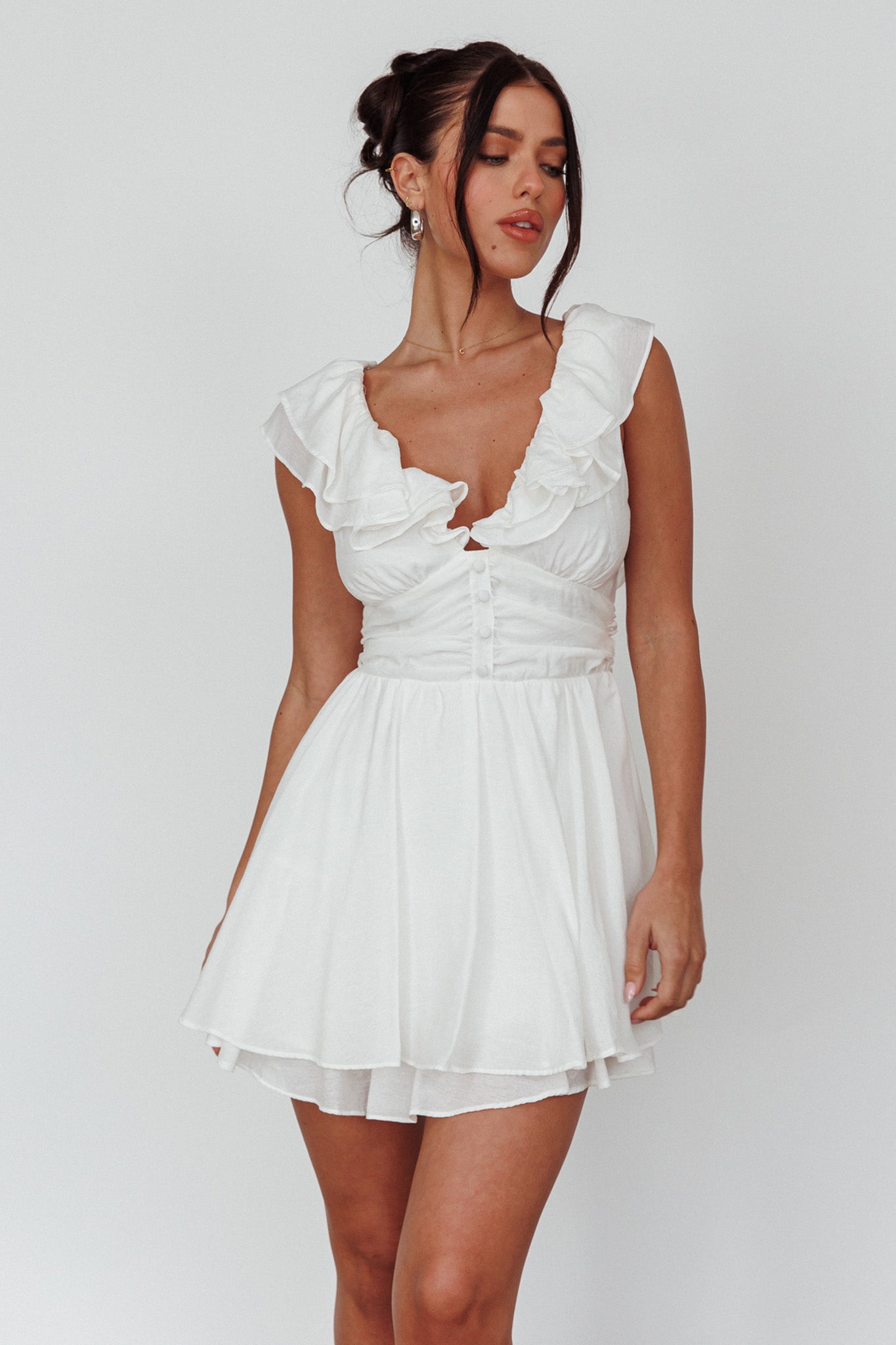 Glory Days Ruffle Shoulder Romper Off White by Selfie Leslie