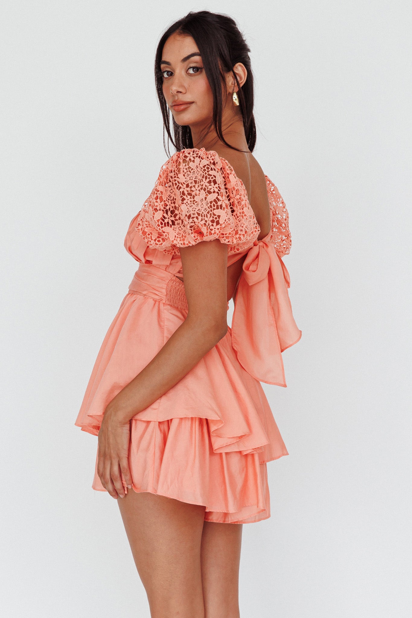 Hold My Halo Lace Sleeve Romper Apricot by Selfie Leslie