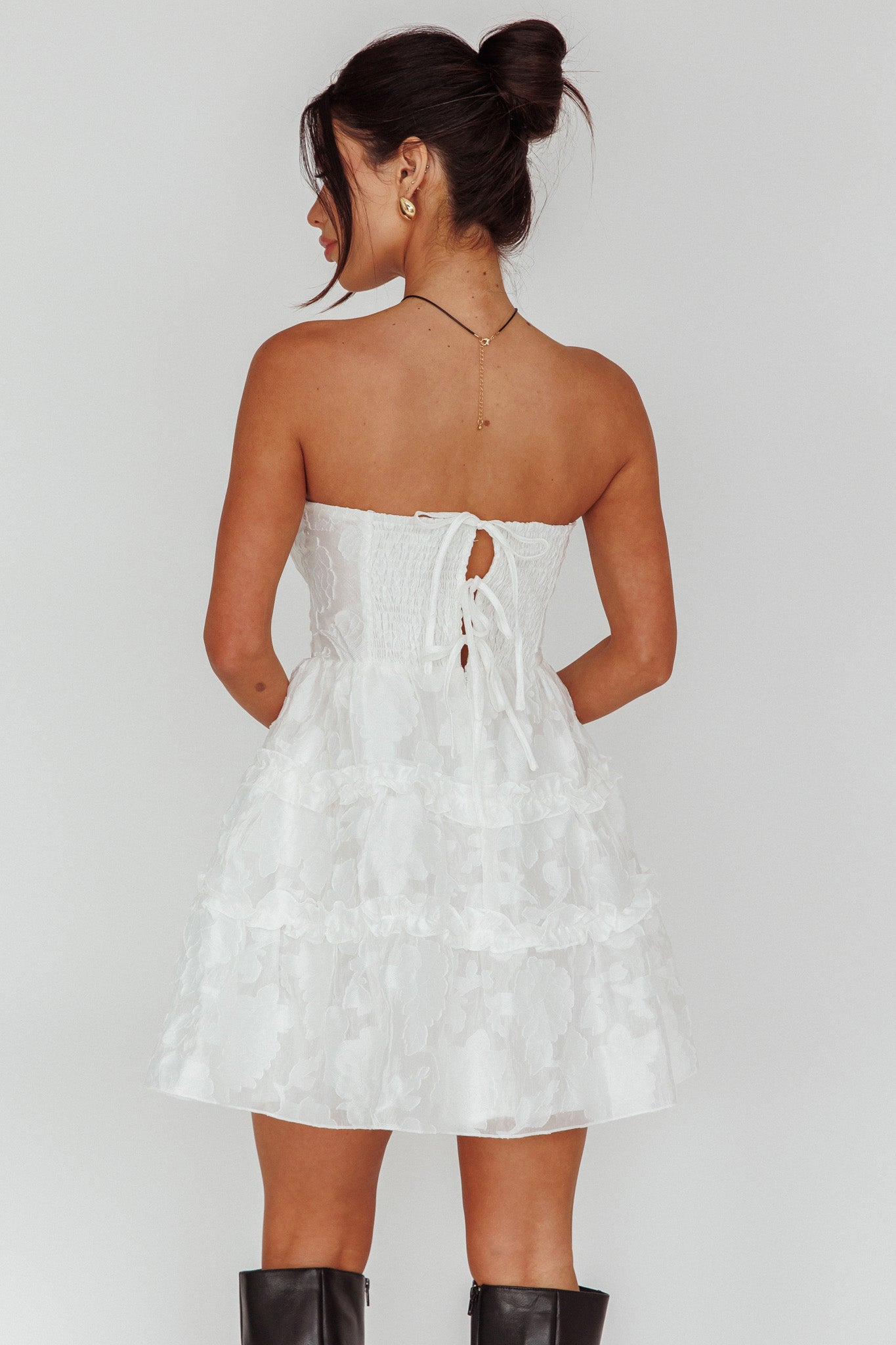 Demi Frill Trim Strapless Dress White by Selfie Leslie