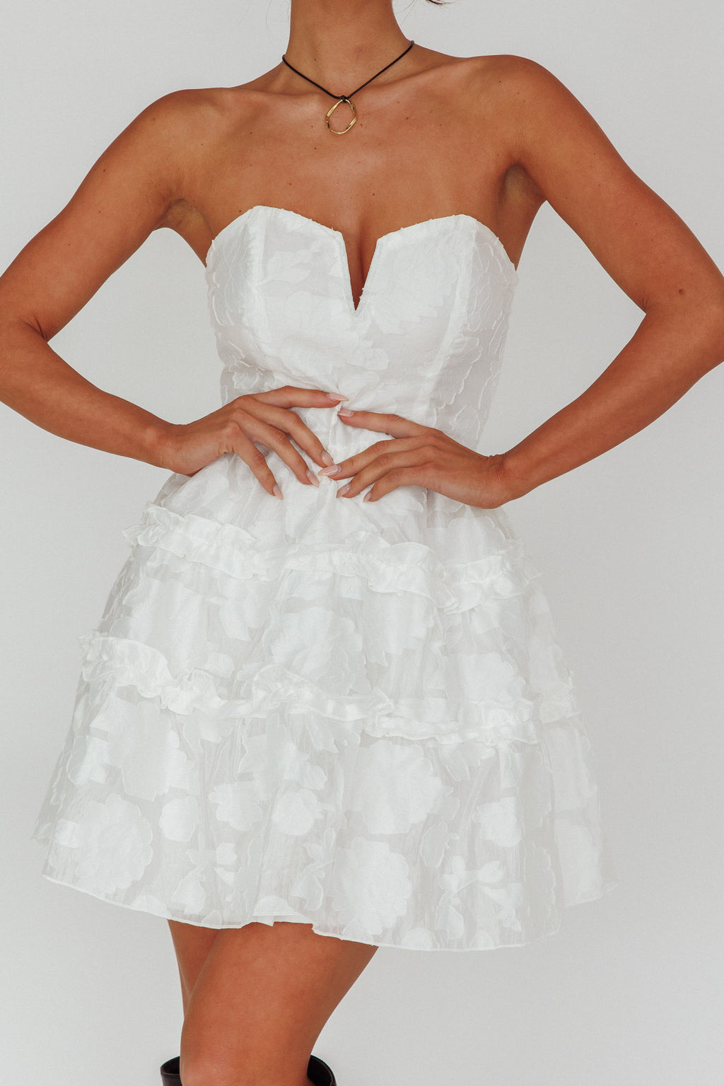 Demi Frill Trim Strapless Dress White by Selfie Leslie