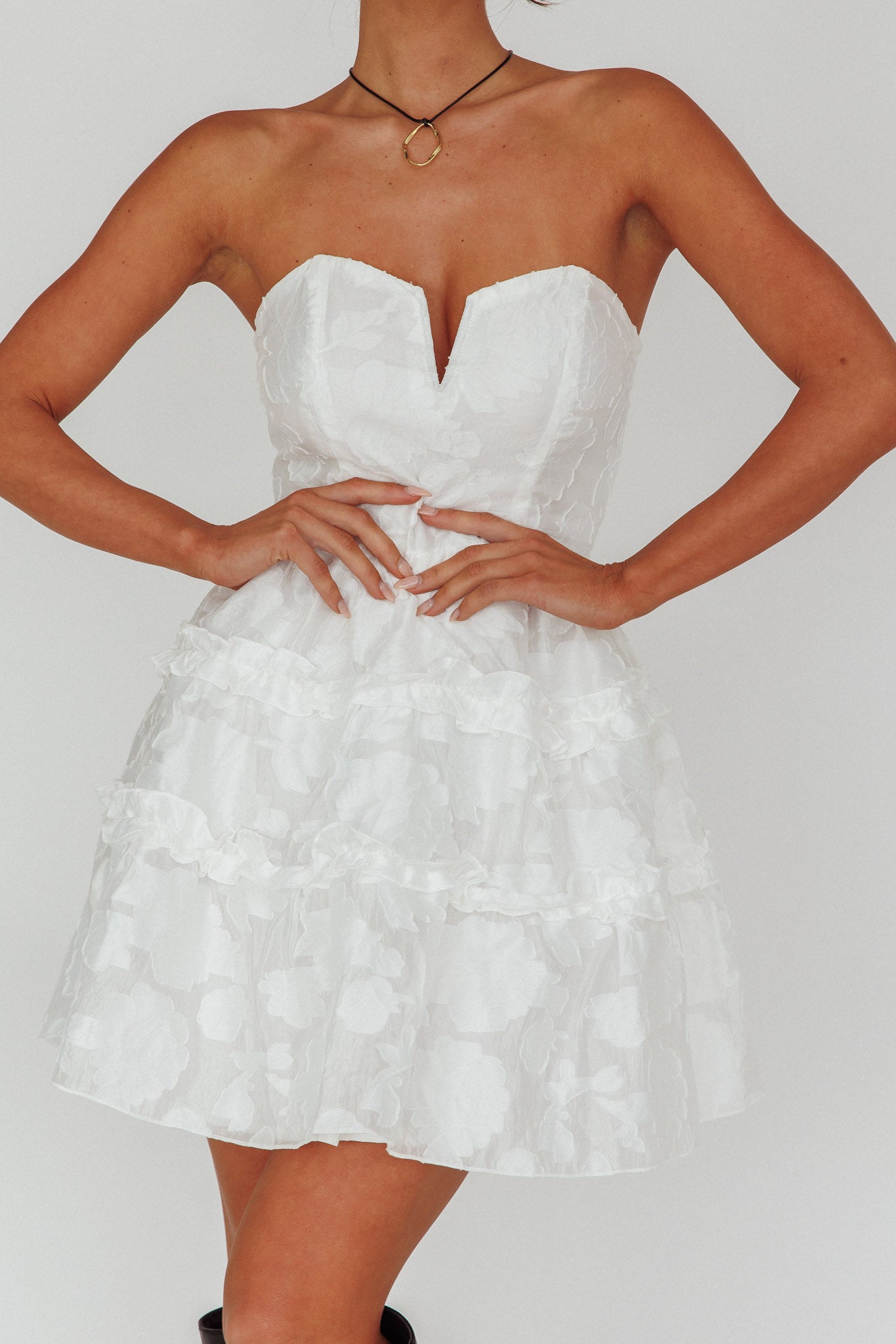 Demi Frill Trim Strapless Dress White by Selfie Leslie