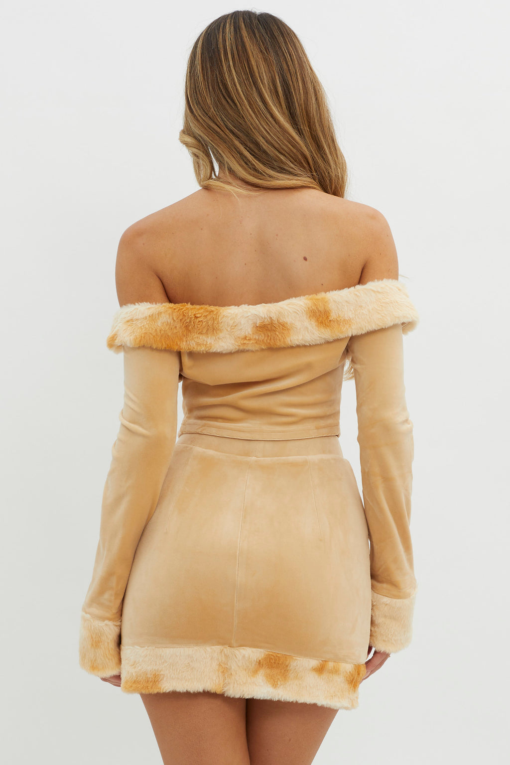 Nordic Lights Fur Trim Skirt Beige by Selfie Leslie