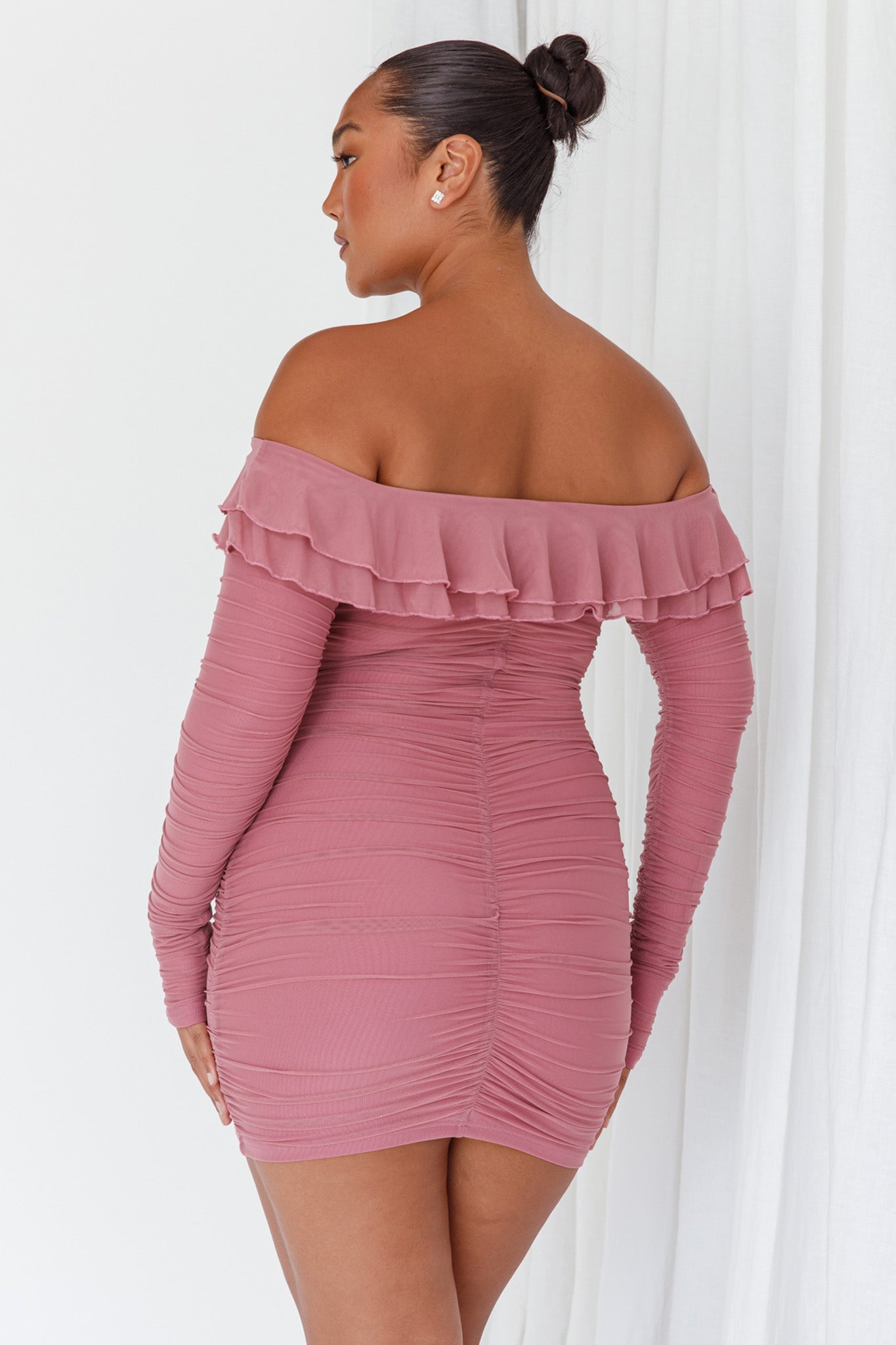 Confession Off-Shoulder Long Sleeve Mini Dress Mauve - S Confession Off-Shoulder Long Sleeve Mini Dress Mauve - S