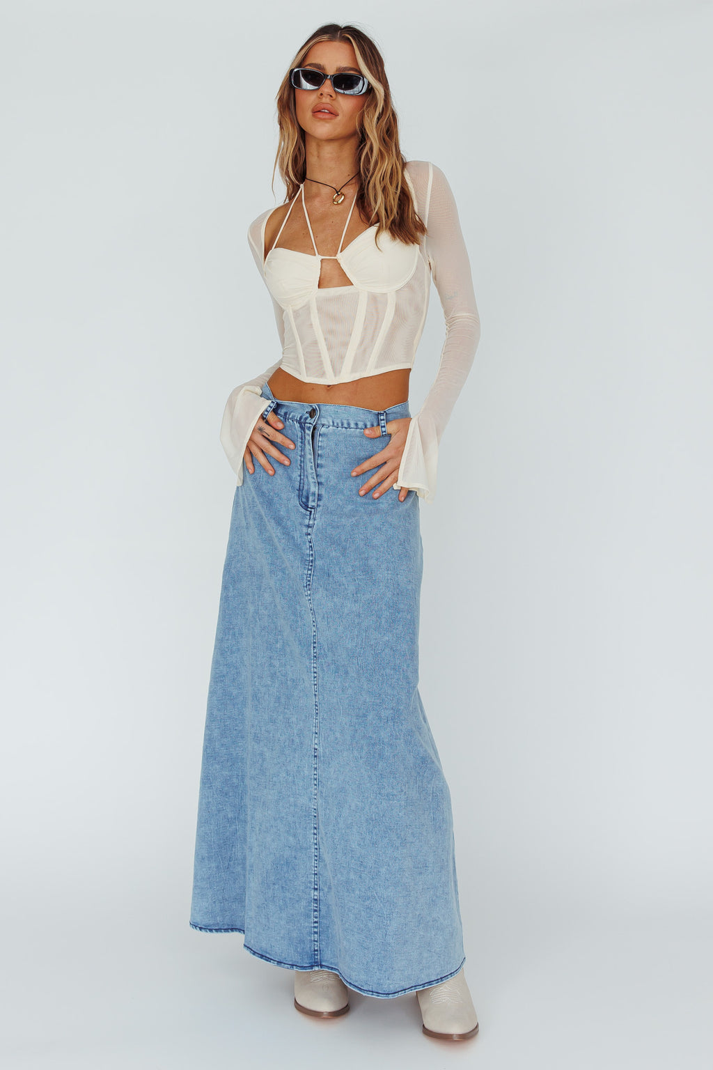 Sera Long Sleeve String Tie Top Milk by Selfie Leslie
