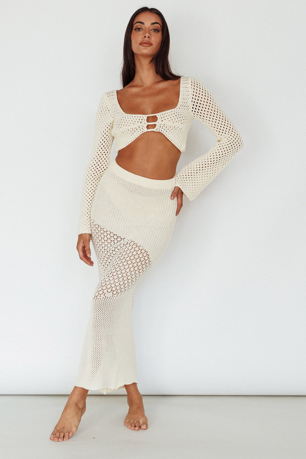 Serenity Sky Crochet Midi Skirt Milk by Selfie Leslie